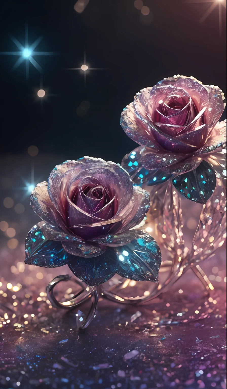 Crystal shoes and crystal roses, fanciful, galaxias, cleanness, glittery, glittery, Splendor, Colorful, Amazing photography, dramatic lighting, photo-realism, ultra - detailed, 4K, depth of fields, A high resolution
