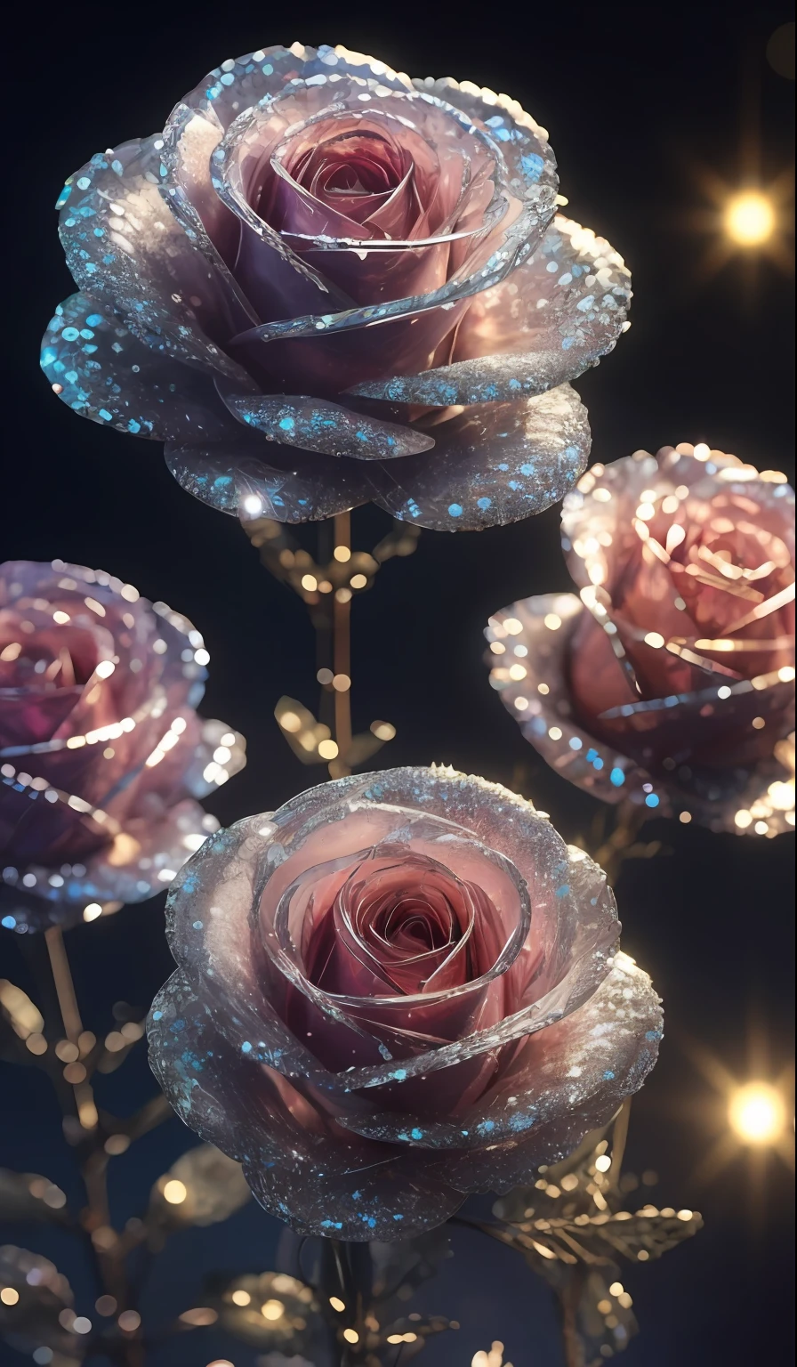 Crystal shoes and crystal roses, fanciful, galaxias, cleanness, glittery, glittery, Splendor, Colorful, Amazing photography, dramatic lighting, photo-realism, ultra - detailed, 4K, depth of fields, A high resolution