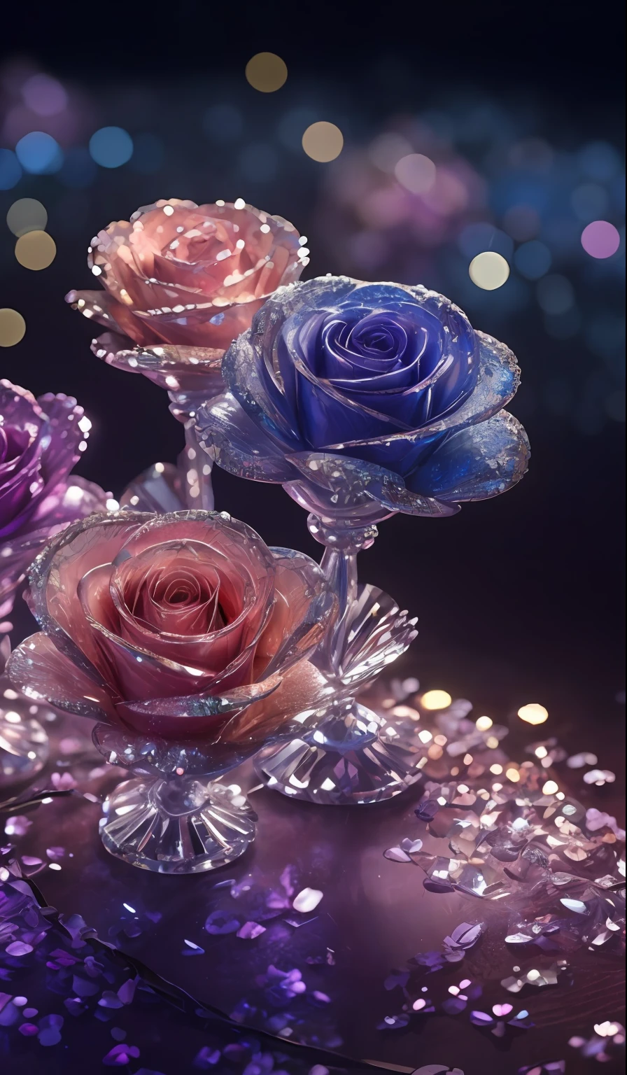 Crystal shoes and crystal roses， fanciful, galaxias, cleanness, glittery, glittery, Splendor, Colorful, Amazing photography, dramatic  lighting, photo-realism, ultra - detailed, 4K, depth of fields, A high resolution