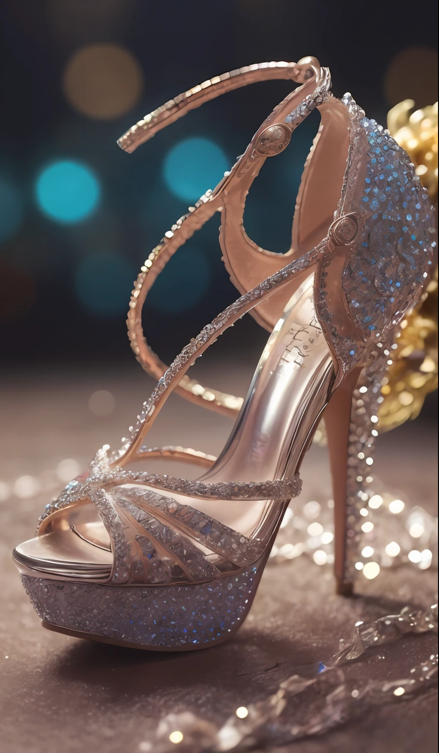 Crystal shoes and crystal roses, fanciful, galaxias, cleanness, glittery, glittery, Splendor, Colorful, Amazing photography, dramatic lighting, photo-realism, ultra - detailed, 4K, depth of fields, A high resolution