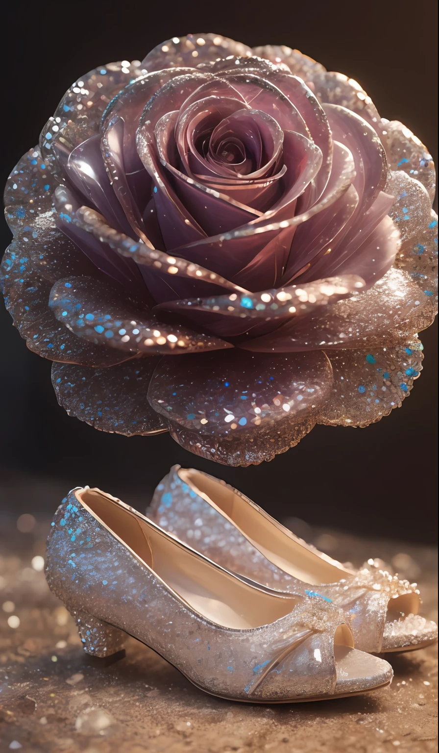 Crystal shoes and crystal roses, fanciful, galaxias, cleanness, glittery, glittery, Splendor, Colorful, Amazing photography, dramatic lighting, photo-realism, ultra - detailed, 4K, depth of fields, A high resolution
