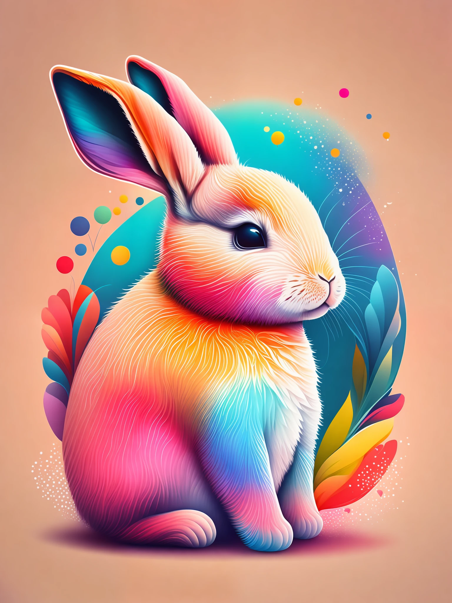 the colorful abstract of cute rabbit, (colorful,high detailed,vector-art)