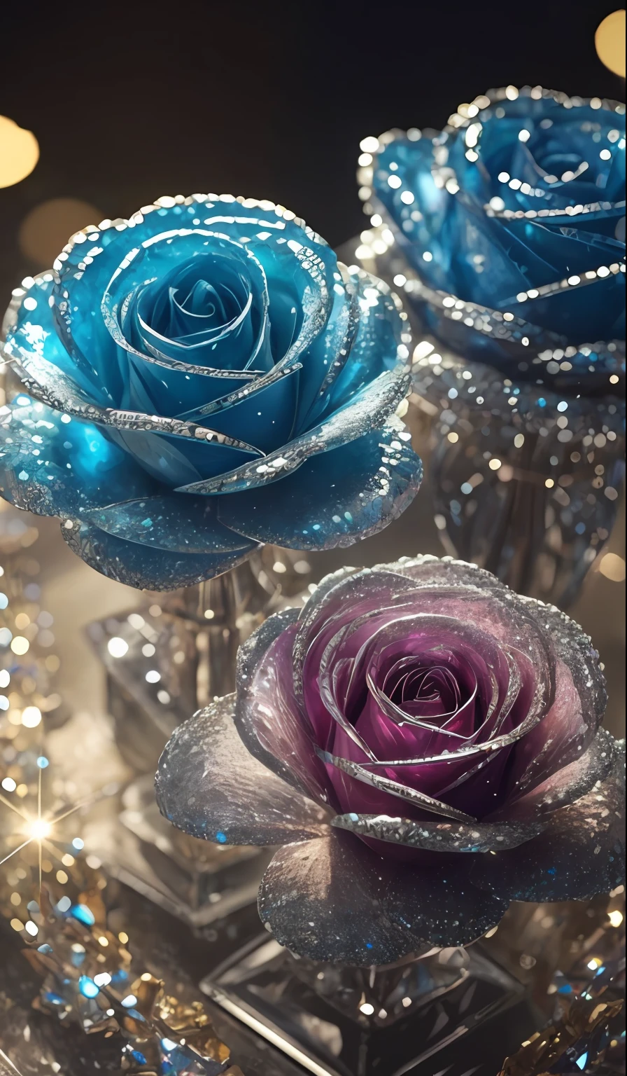 Crystal shoes and crystal roses， fanciful, galaxias, cleanness, glittery, glittery, Splendor, Colorful, Amazing photography, dramatic  lighting, photo-realism, ultra - detailed, 4K, depth of fields, A high resolution
