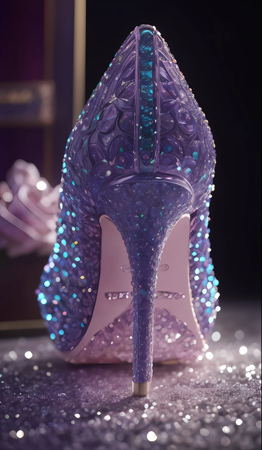 Crystal shoes and crystal roses， fanciful, galaxias, cleanness, glittery, glittery, Splendor, Colorful, Amazing photography, dramatic  lighting, photo-realism, ultra - detailed, 4K, depth of fields, A high resolution