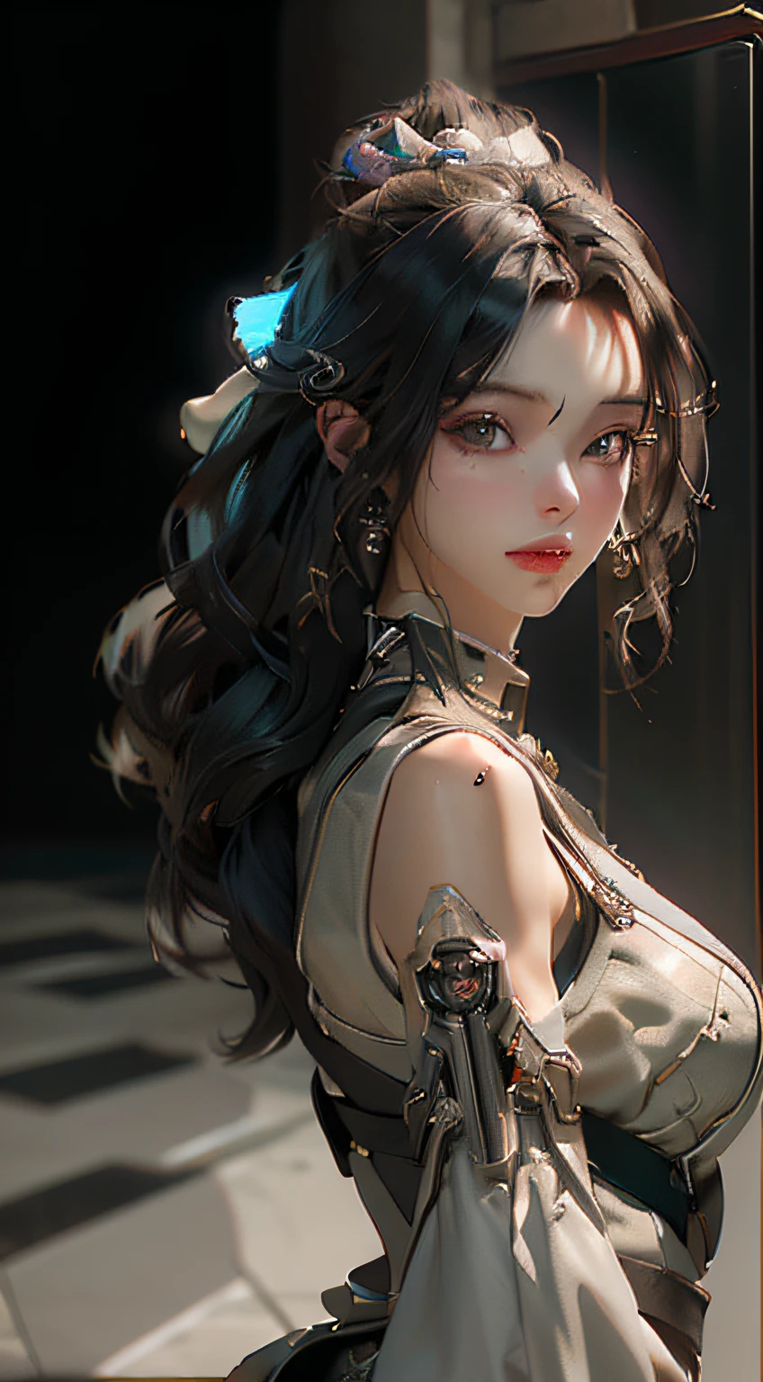 ((Best quality)), ((masterpiece)), (detailed:1.4), 3D, an image of a beautiful cyberpunk female,HDR (High Dynamic Range),Ray Tracing,NVIDIA RTX,Super-Resolution,Unreal 5,Subsurface scattering,PBR Texturing,Post-processing,Anisotropic Filtering,Depth-of-field,Maximum clarity and sharpness,Multi-layered textures,Albedo and Specular maps,Surface shading,Accurate simulation of light-material interaction,Perfect proportions,Octane Render,Two-tone lighting,Wide aperture,Low ISO,White balance,Rule of thirds,8K RAW,