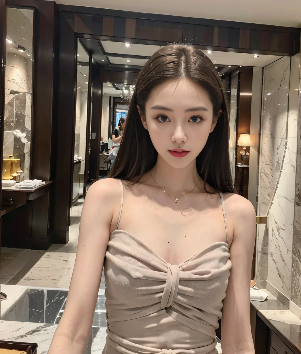 ，Masterpiece, Best quality，8K, 超高分辨率，Reallightandshadow，(beautidful eyes:1.2)，Beautuful Women，Summer clothing，High-end luxury hotel