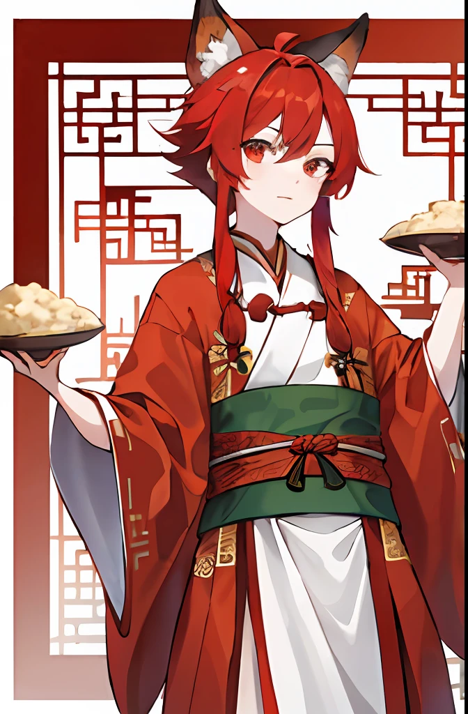 Kizi,redheadwear,fox ear,Ancient Chinese clothing,full bodyesbian,Robe,bloomer,long whitr hair,redheadwear,Qi bangs,Set the chart,Handsome