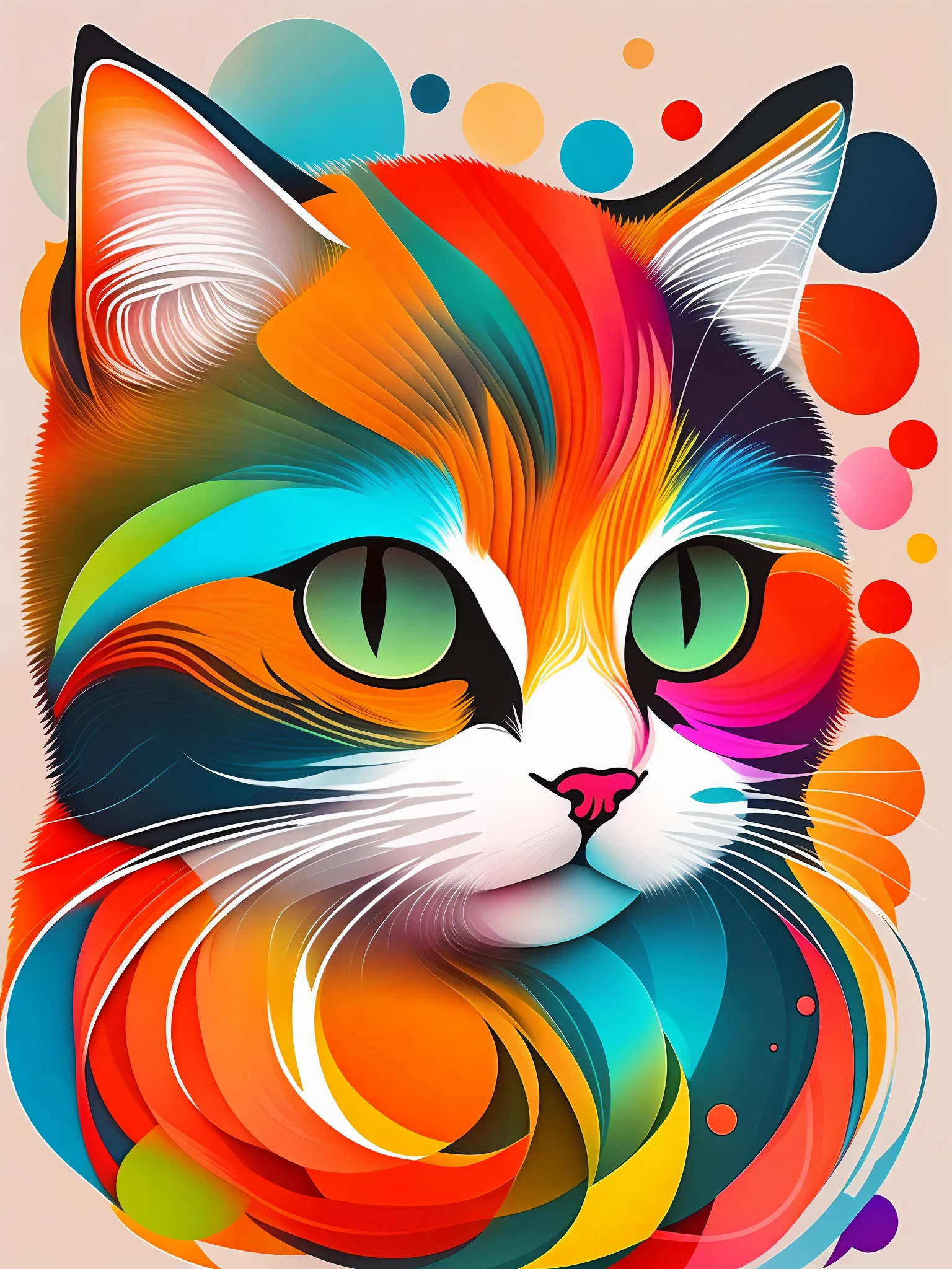 Colorful abstraction of cute cat，（a color，high detal，vectorial art）