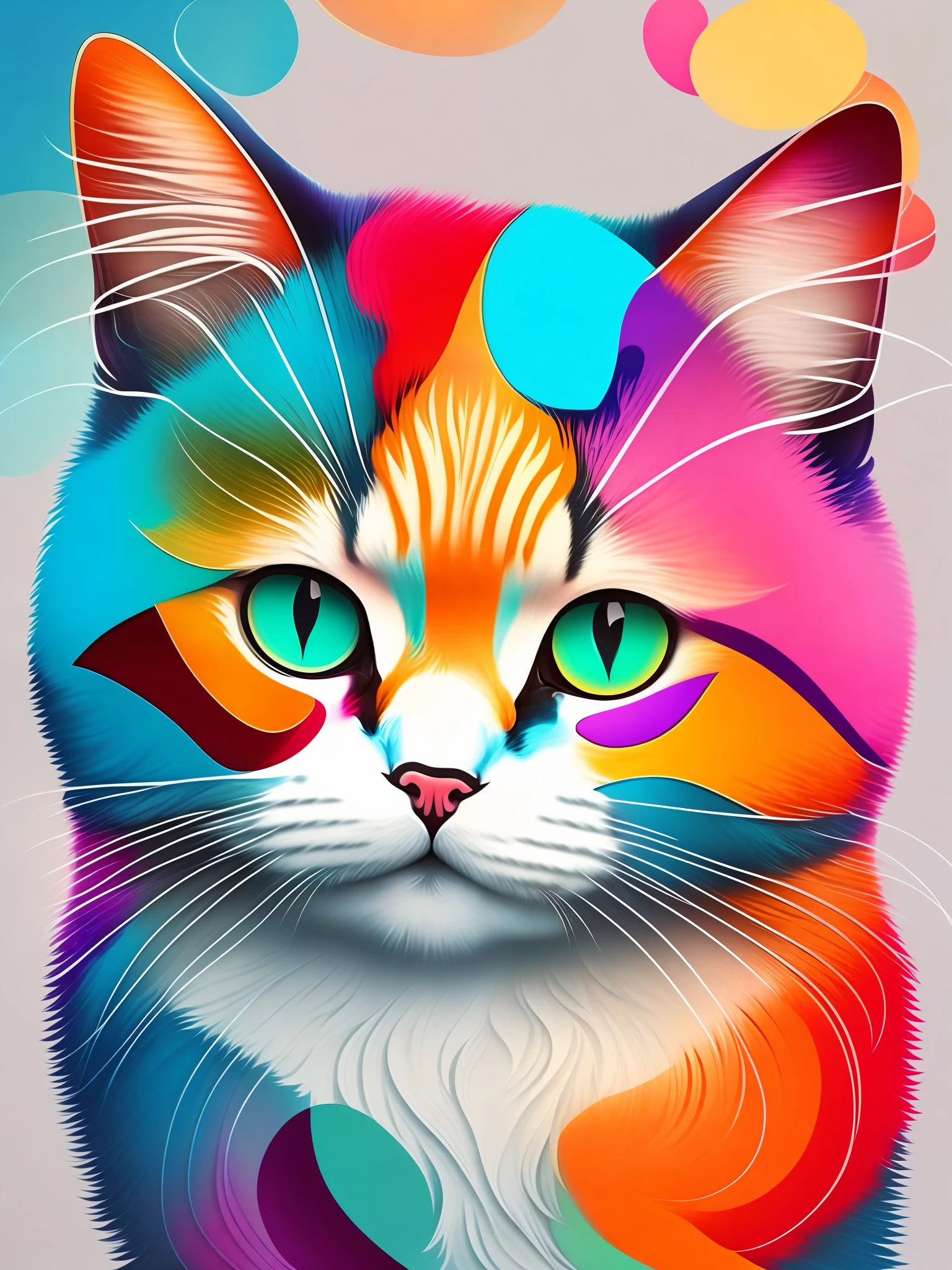 Colorful abstraction of cute cat,(a color,high detal,vectorial art)