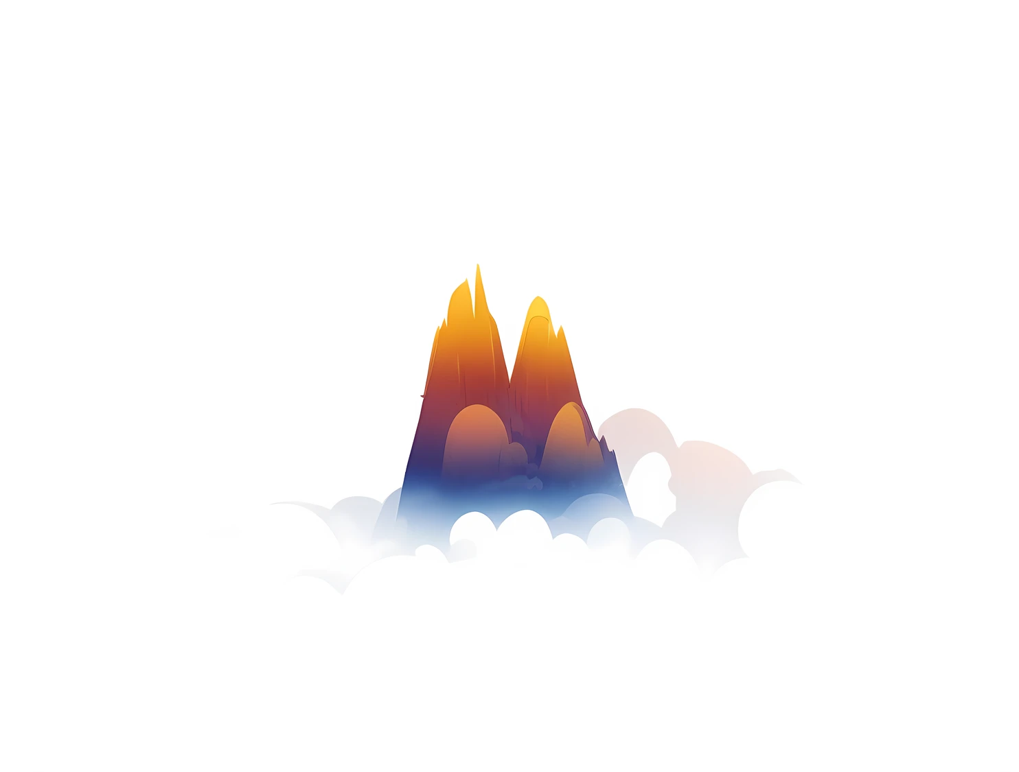 The sun shines on the golden peaks，Below is the smoke that gradually changes from blue to green，Vector illustration，Large design，Game illustration，Light novel illustration