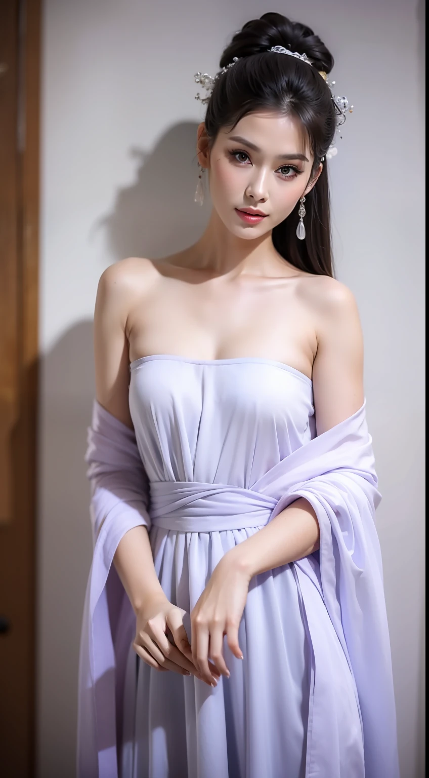 Fashion model 20 years old [[[[closeup cleavage]]]], [[[[boobgasm]]]], [[[[coll]]]], [[[[bshoulders]]]], perfect  eyes, Perfect iris，Perfect lips，perfect teeth，Perfect skin，Long face，slender nose，tall nose bridge，Soft front light，hdr，Movie girl，Simple hairstyle，light make-up，Casual，（pastel colour：1.2）