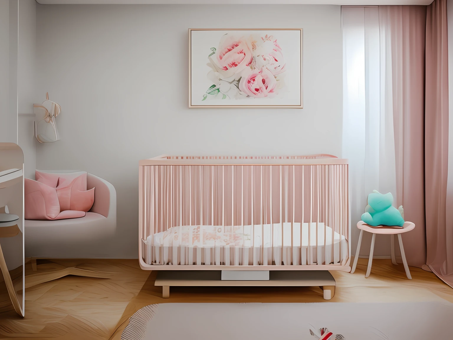 Drawing of a baby's room, com moveis rosa, estilo fofo