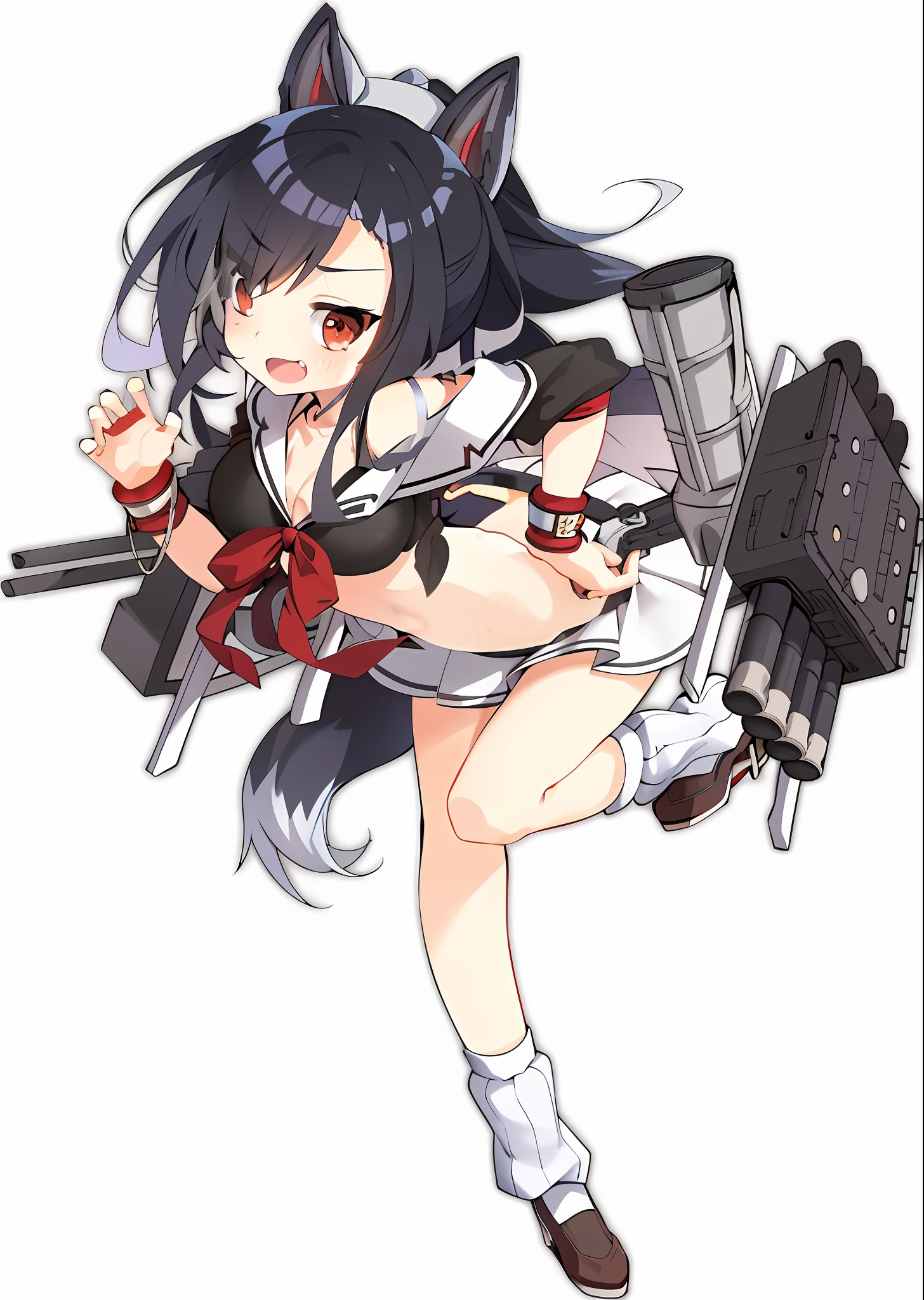 Anime girl with gun and backpack, Kantai collection style, azur lane style, A scene from the《azur lane》videogame, , ,Destroyer Shiyu, 《azur lane》role,