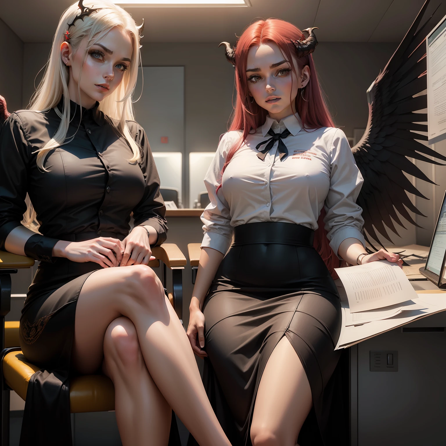 (2 demonic angels sit in the doctor's office)