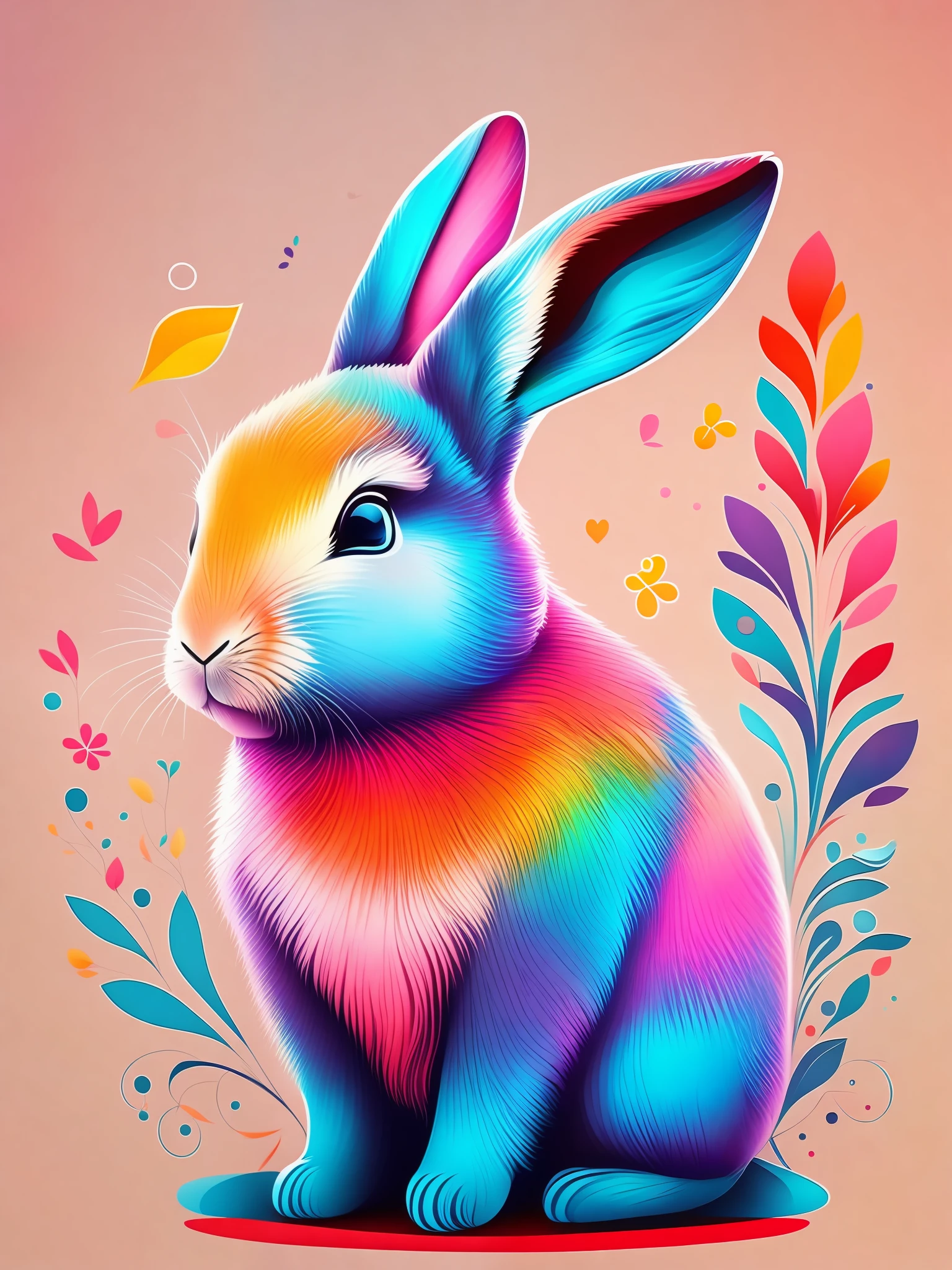the colorful abstract of cute rabbit, (colorful,high detailed,vector-art)