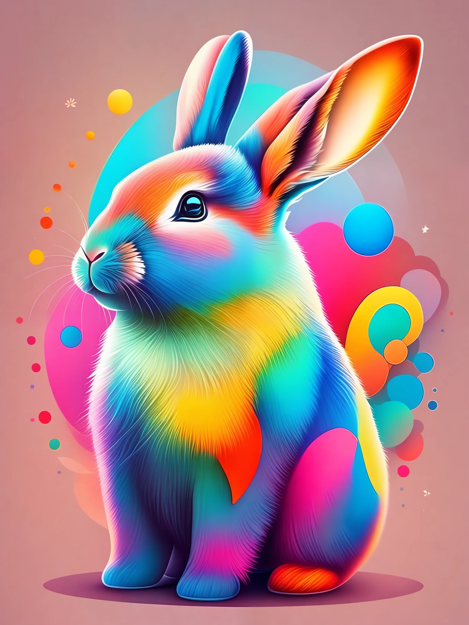 the colorful abstract of cute rabbit, (colorful,high detailed,vector-art)