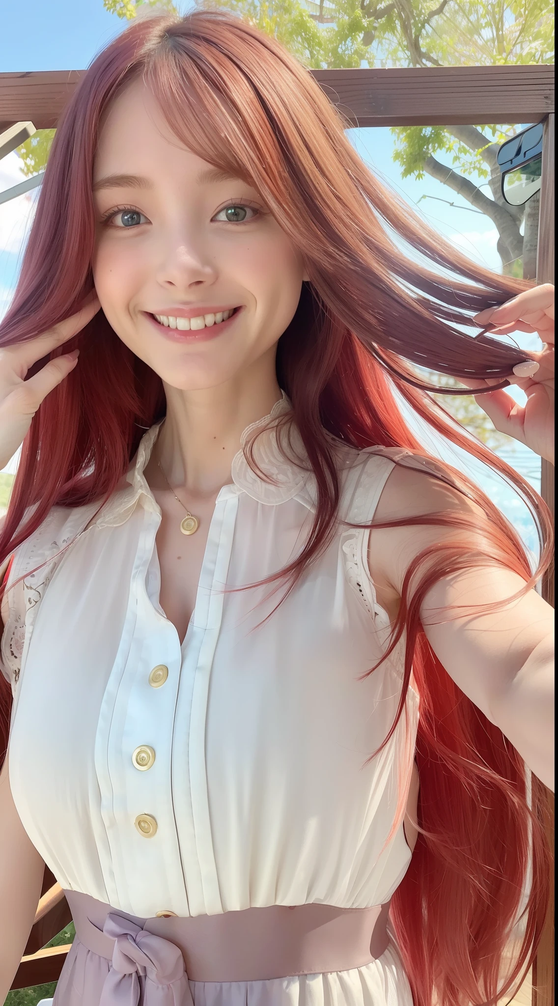 (8k, Best Quality, Masterpiece: 1.2), (Realistic, Realistic:1.37), Ultra Detailed, 1 Girl, Cute, Solo, Beautiful Detailed Sky, Dating, (Nose Red), (Smile: 1.15), (Shut Up) Small Breasts, Beautiful Delicate Eyes, (Long Hair: 1.2), Flowing Hair NovaFrogStyle, Upper body, Vest