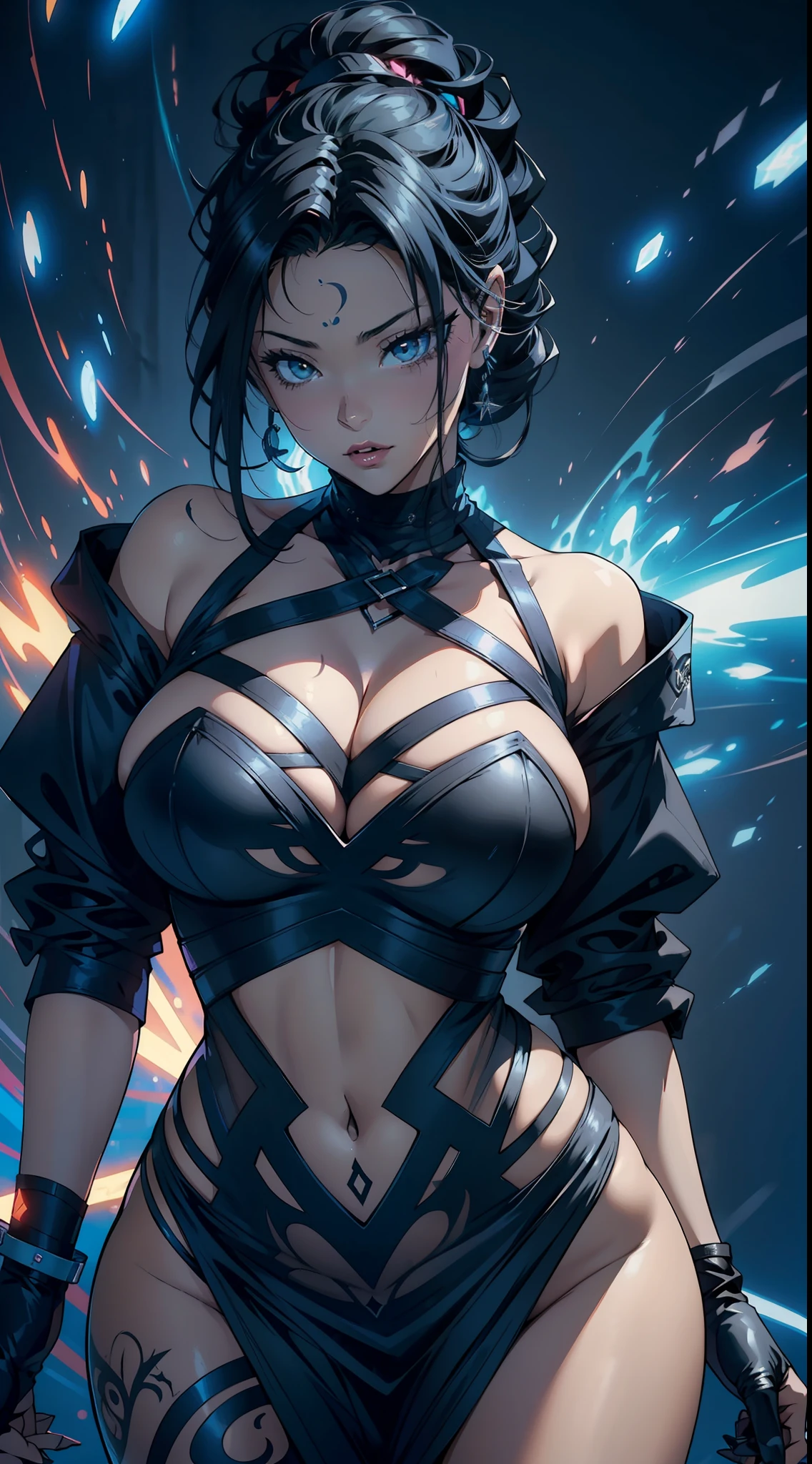 Ashley Alexiss dressed in black electric ribbon,face central, dress with black electric ribbon, anime ::Jason Fabok e estilo Yoji Shinkawa ::2.0 comix illustration style, estilo tatoon , Comic book style , mulher bonita com cabelo longo ultra detalhado, (fundo bonito e claro:1.2), , fantastic paintings , estilo graffit;, flor, olhos altamente detalhados , uma camiseta ou vestido com uma blusa branca por baixo, Position, e pulseiras, com longos cabelos pretos , Cor do vitral