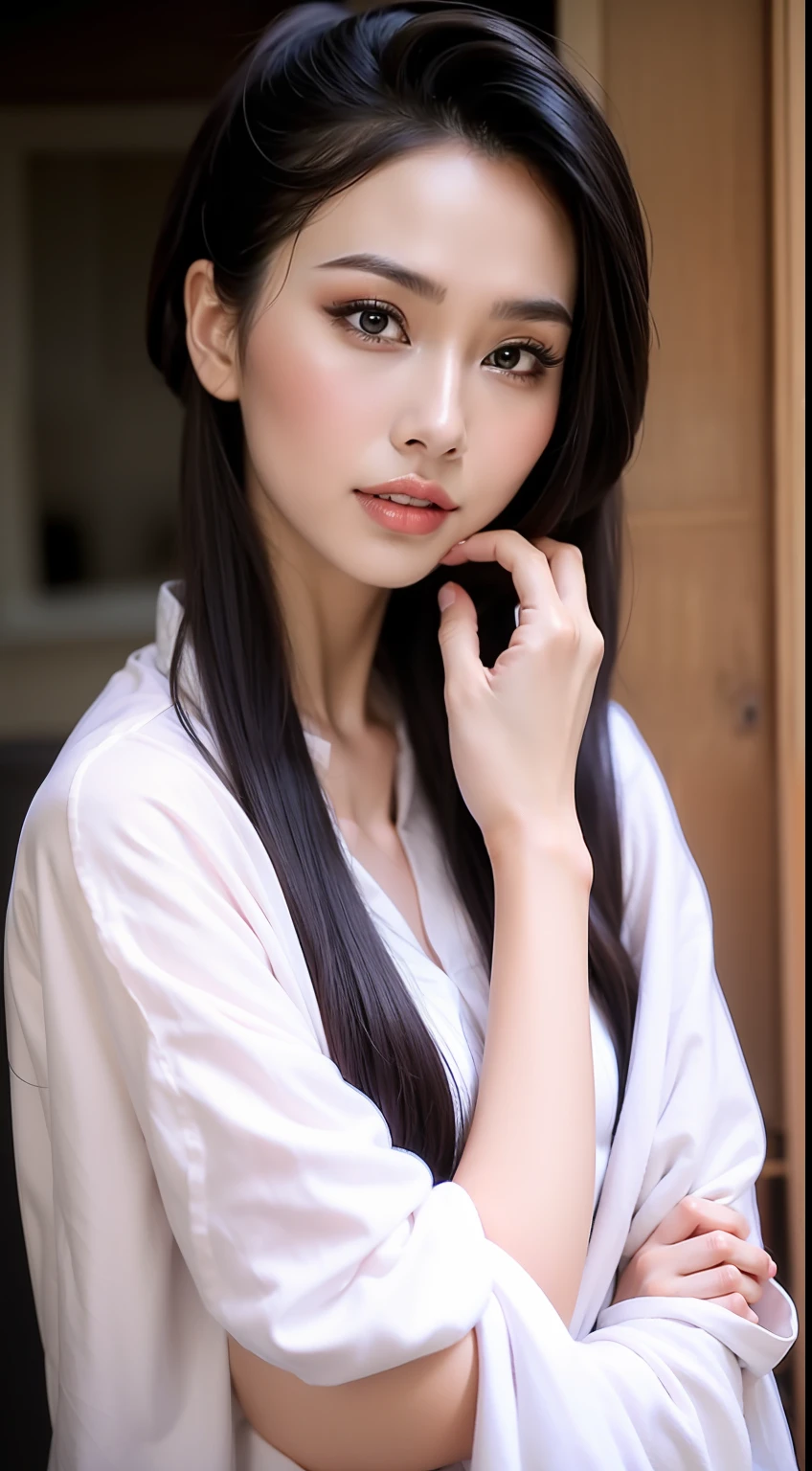 Fashion model 20 years old [[[[closeup cleavage]]]], [[[[boobgasm]]]], [[[[coll]]]], [[[[bshoulders]]]], perfect  eyes, Perfect iris，Perfect lips，perfect teeth，Perfect skin，Long face，slender nose，tall nose bridge，Soft front light，hdr，Movie girl，Simple hairstyle，light make-up，Casual，（pastel colour：1.2）