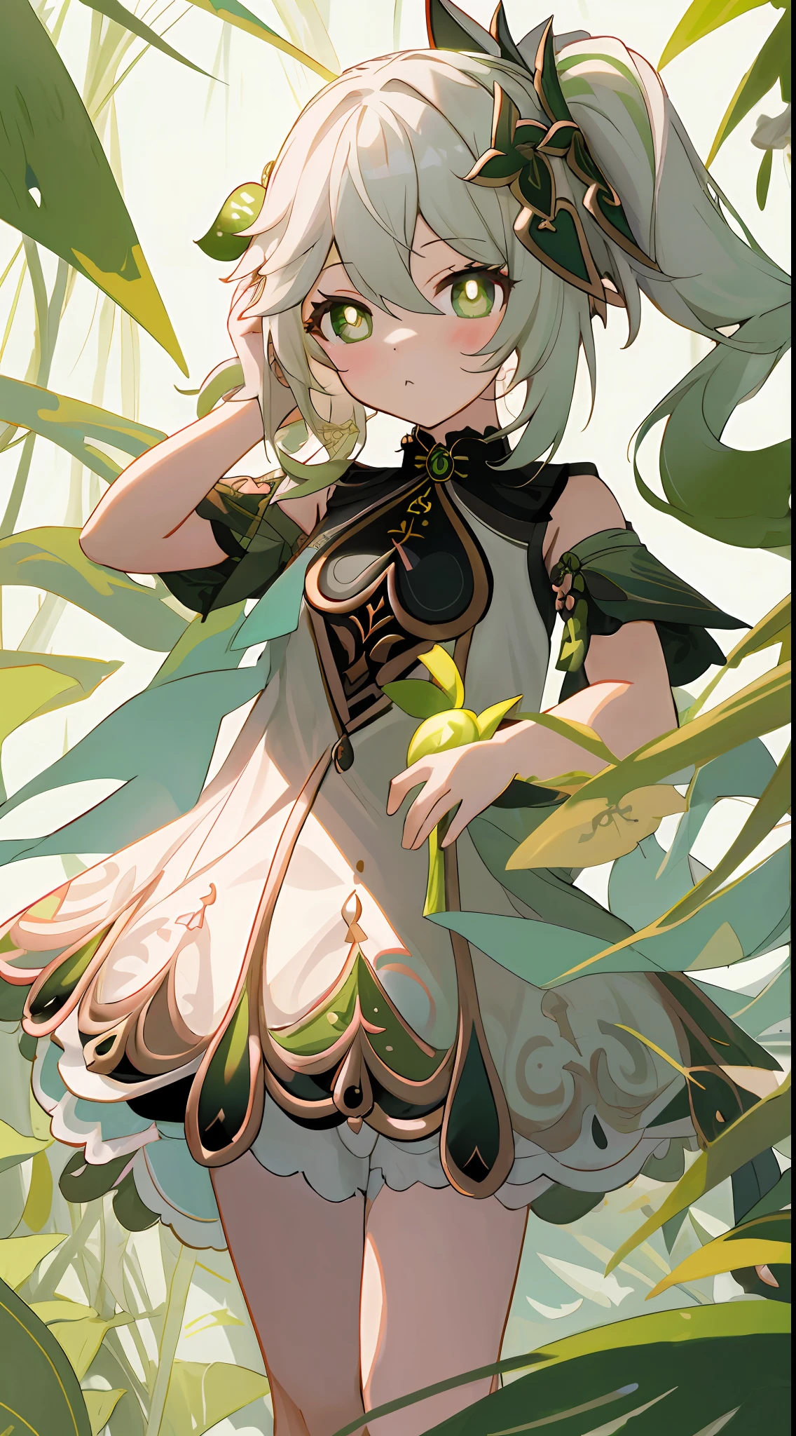 (tmasterpiece:1.2), best qualtiy, tmasterpiece, Original, extremelydetailedwallpaper, (VerydetailedCG:1.2),Best quality at best,1girll,独奏,Nahida_Genshin,cross-shaped pupils,Be aware of, Mannequin