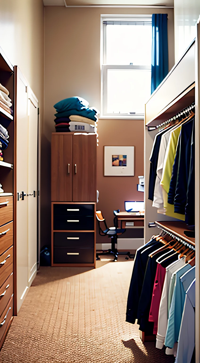 college dorm room, wardrobe