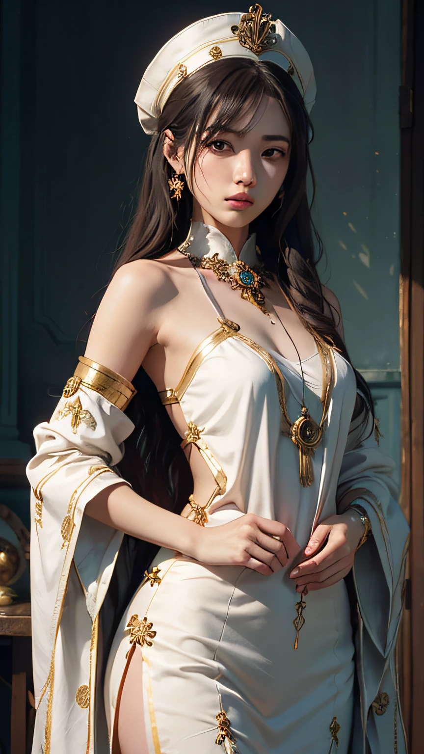 (1girl:1.3),solo,__body-parts__,
official art, unity 8k wallpaper, ultra detailed, beautiful and aesthetic, beautiful, masterpiece, best quality,Fantastical Atmosphere, Calming Palette, Tranquil Mood, Soft Shading,
Miko priestess, charm spell, talisman familiar, shrine maiden duties,