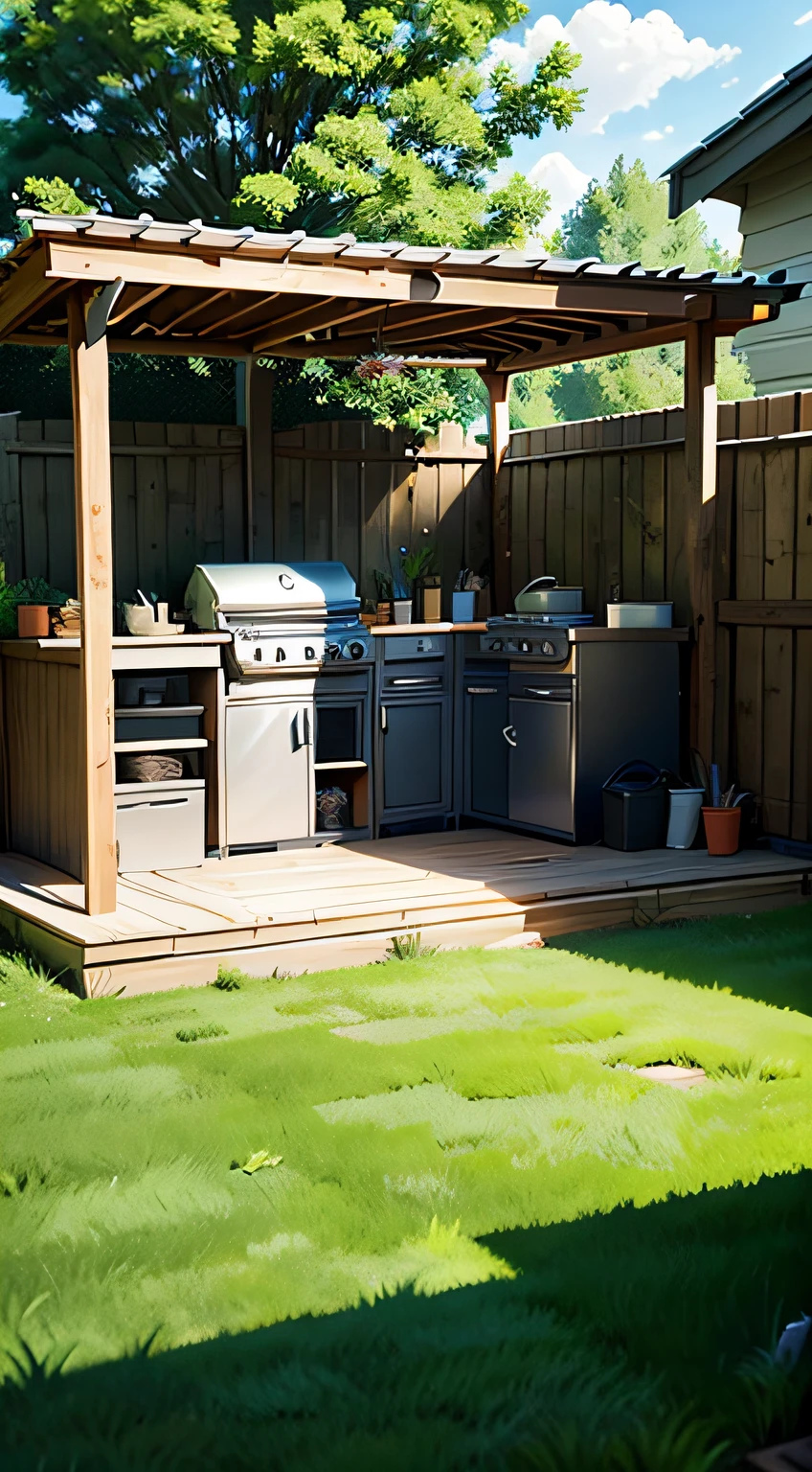 backyard with grass and barbecue