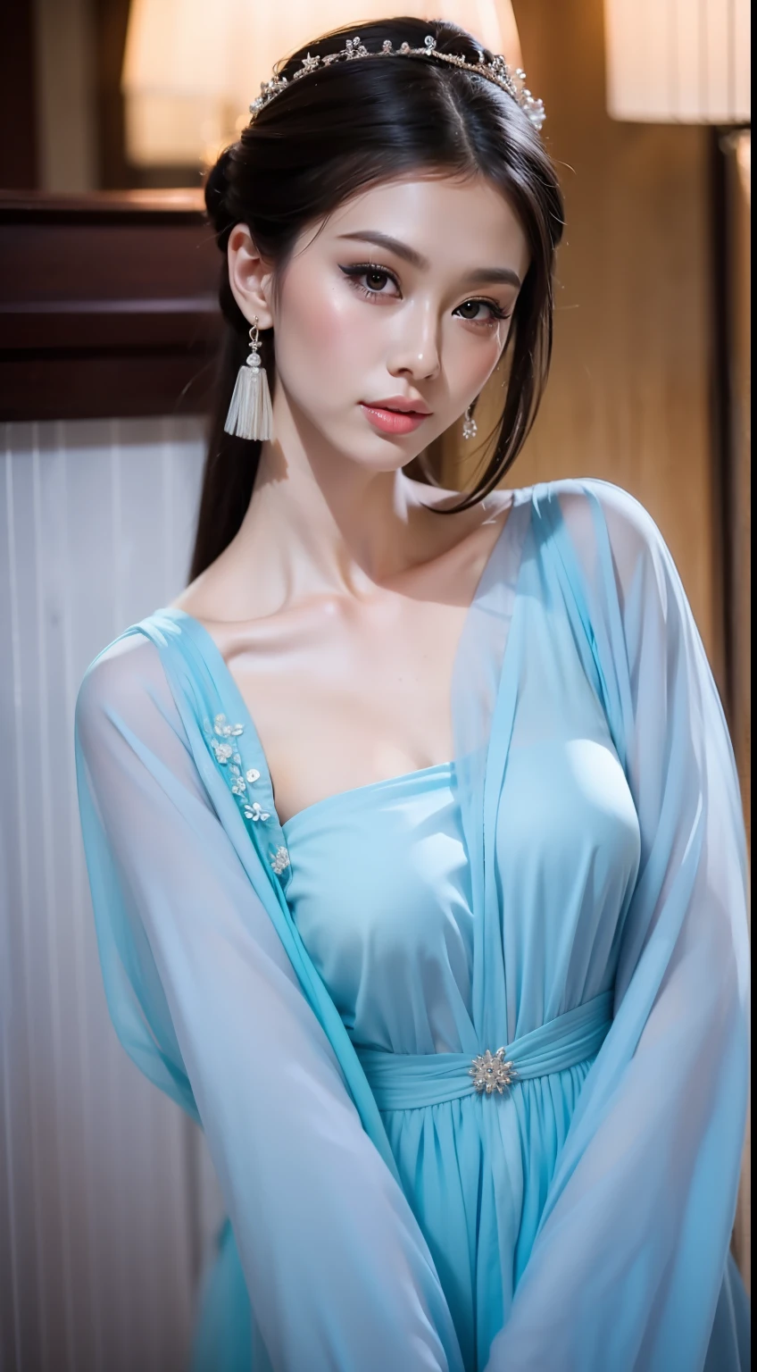 Fashion model 20 years old [[[[closeup cleavage]]]], [[[[boobgasm]]]], [[[[coll]]]], [[[[bshoulders]]]], perfect  eyes, Perfect iris，Perfect lips，perfect teeth，Perfect skin，Long face，slender nose，tall nose bridge，Soft front light，hdr，Movie girl，Simple hairstyle，light make-up，Casual，（pastel colour：1.2）