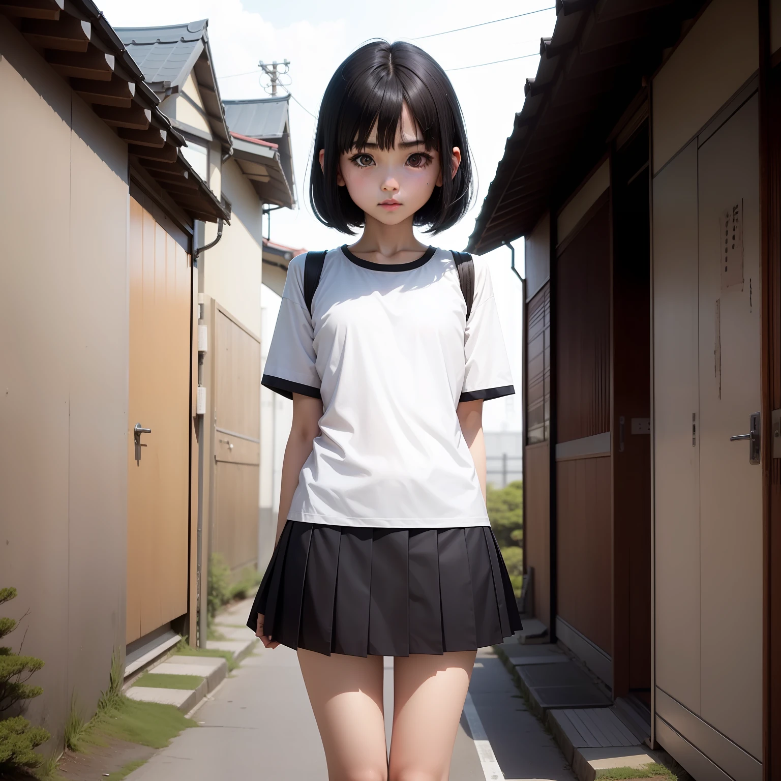 The body is very thin The legs are also thin The chest is very small Japan high schoolSmall stature Black hair Bob Narrow eyes