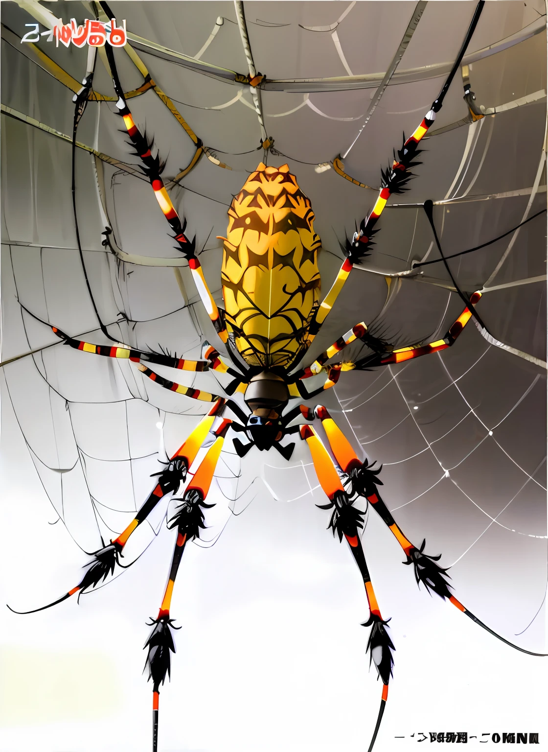 Big spider, spider legs large, Spider belly,spiderwebs, with long antennae,Front close-up view,Red-striped spider。higher details,k hd,Movie lighting