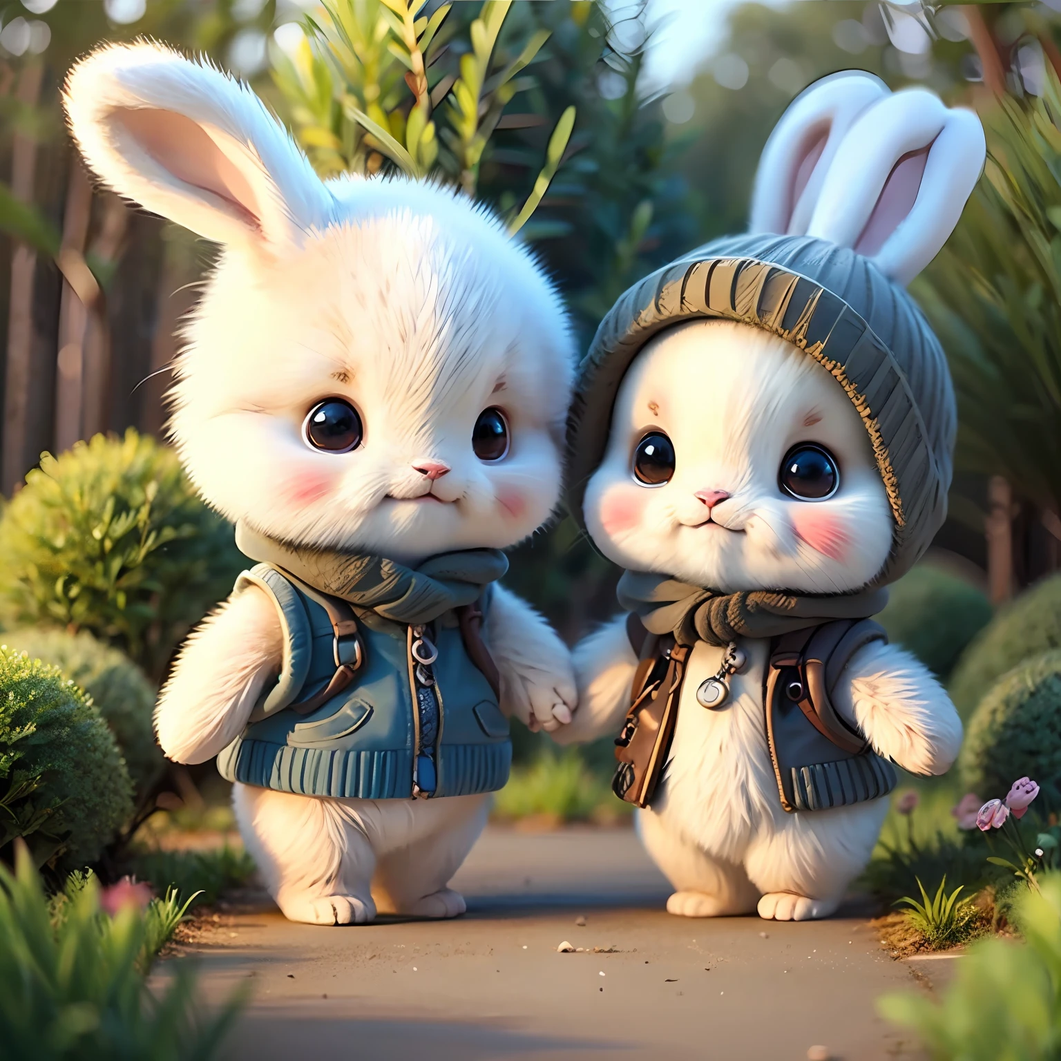 cute chibi bunny, forest background, rabbit, chibi, cute, avatar bunny, walking