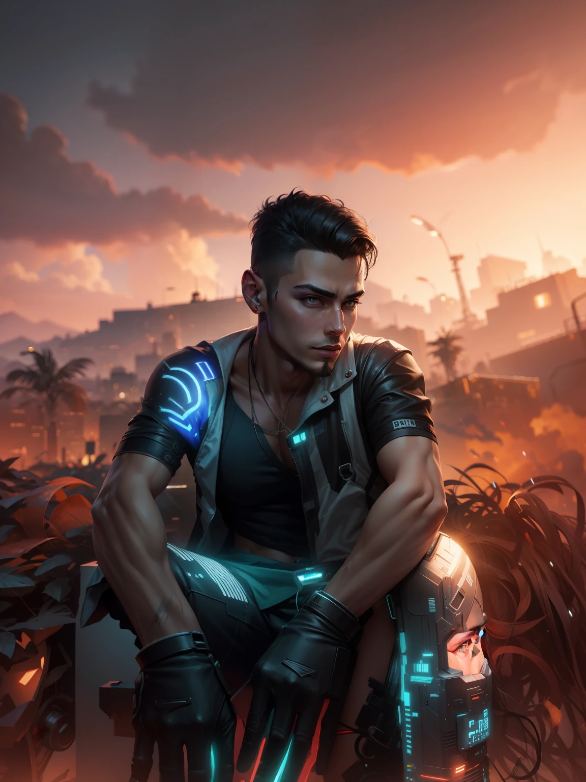 Change background cyberpunk handsome boy realistic face