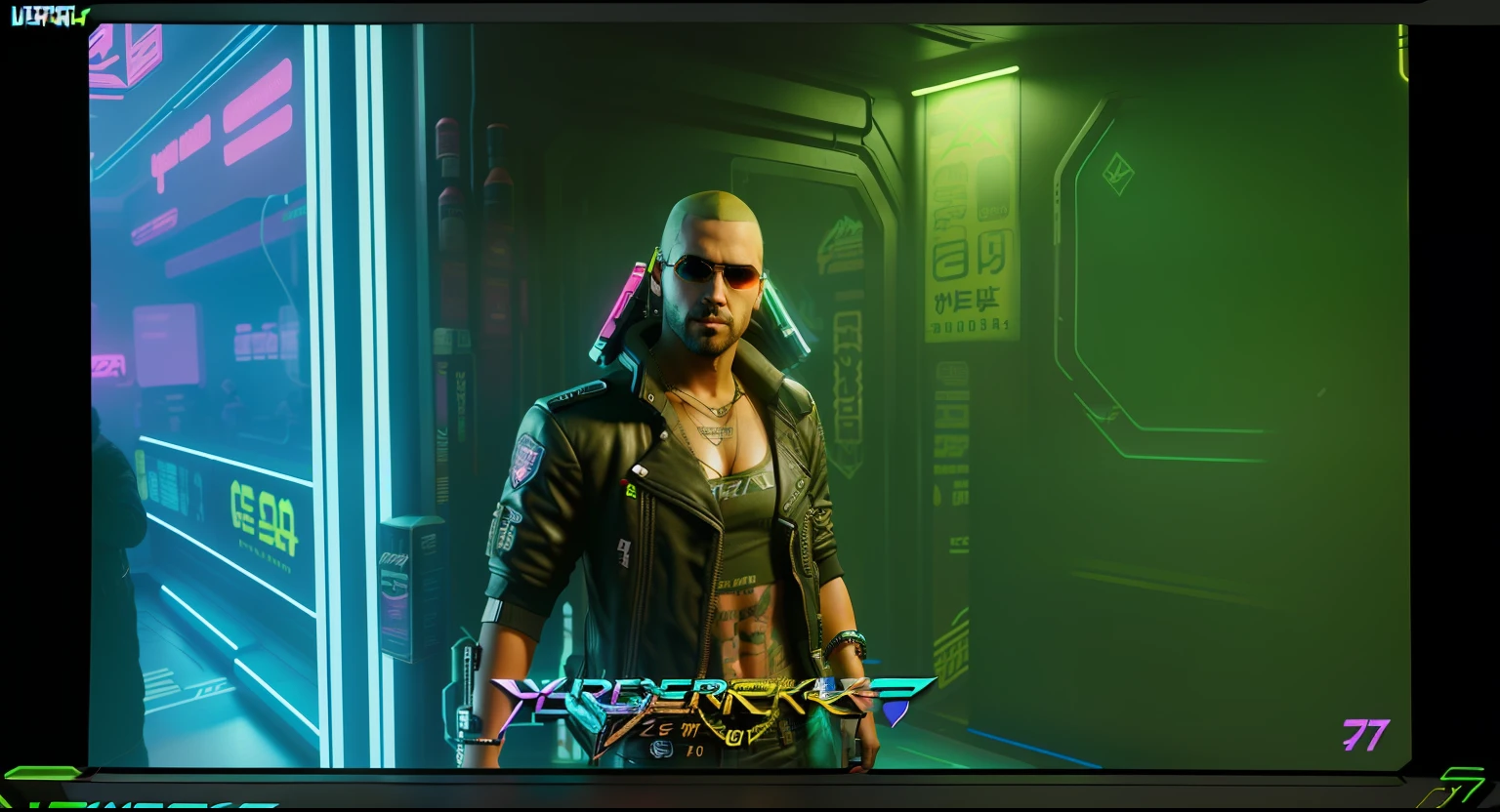 Close-up of a person standing in a room with neon lights, ( cyberpunk 2 0 7 7, in cyberpunk 2 0 7 7 cp 2 0 7 7, (Cyberpunk 2077), In Cyberpunk 2077, cyberpunk 2077 color, style of cyberpunk 2 0 7 7, cyberpunk 2 0 7 7 )