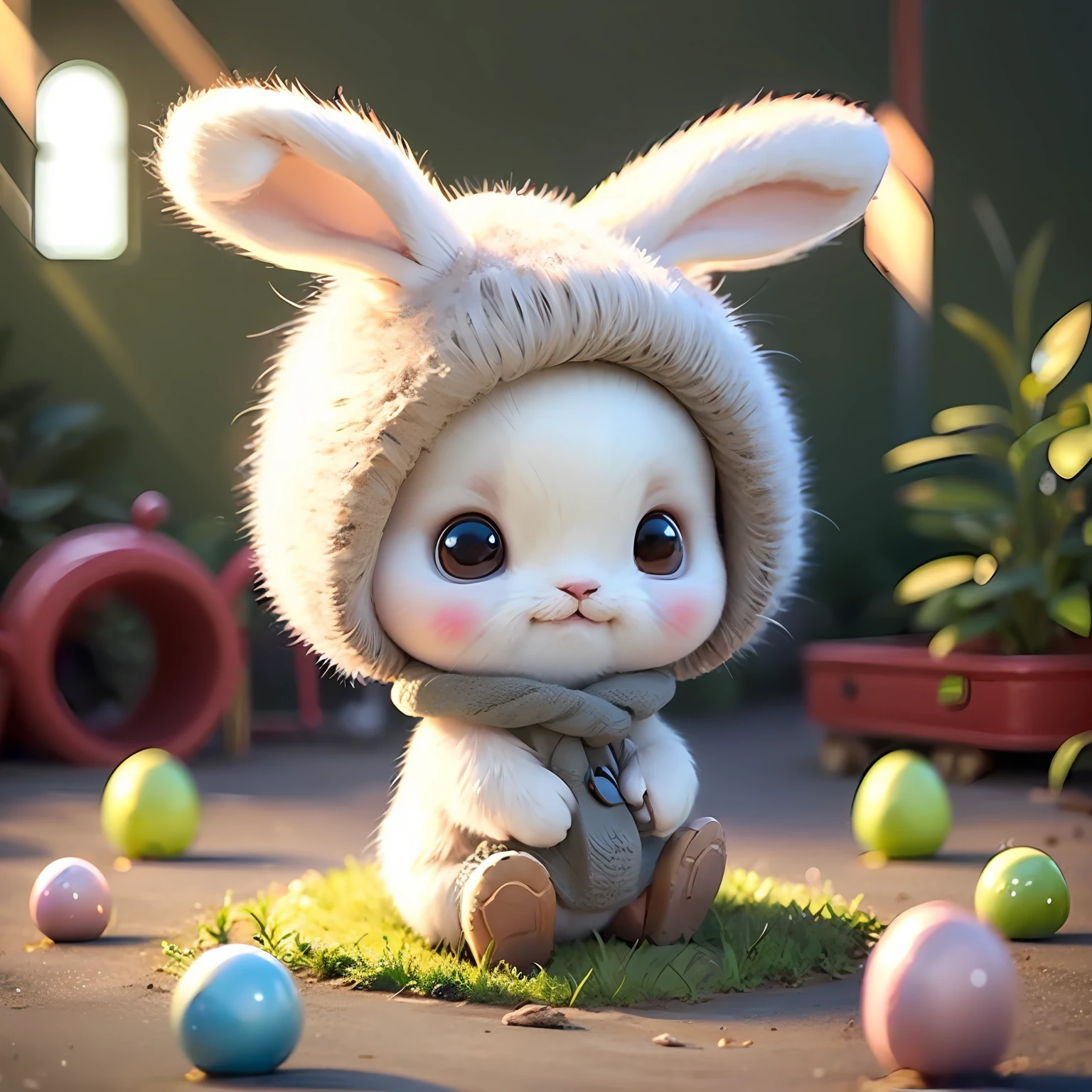 cute chibi bunny, Playground background, rabbit, chibi, cute, avatar bunny, sit