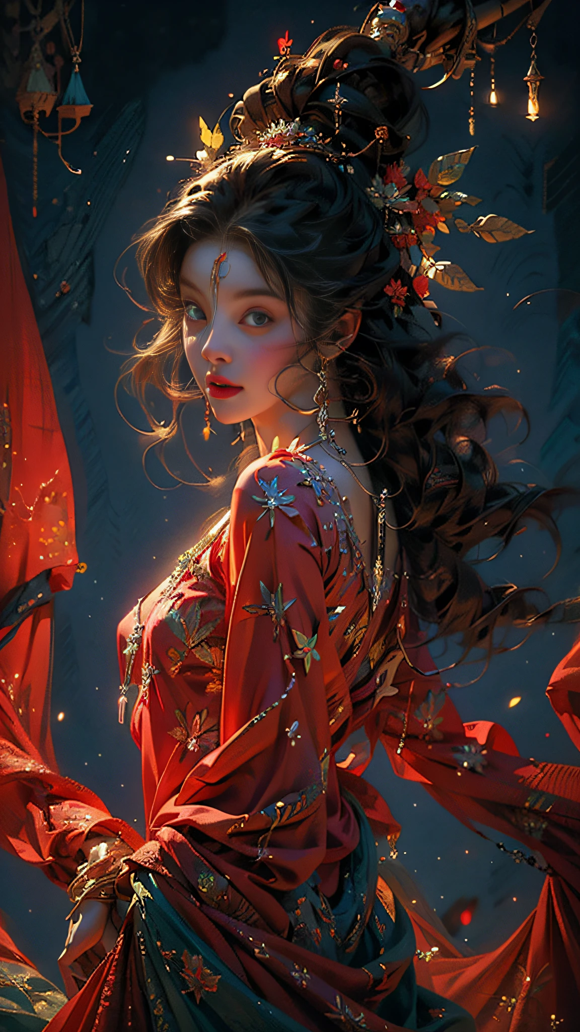 ((Best quality)),offcial art,Extremely detailed,Look at the masterpiece,A detailed and realistic depiction of the sacred maiden is depicted. The ethereal presence of the goddess is captured in every stroke, Exudes elegance and beauty. Her flowing robes and celestial aura add to the charm of the artwork. This digital illustration, With its intricate details and high resolution, It's fascinating