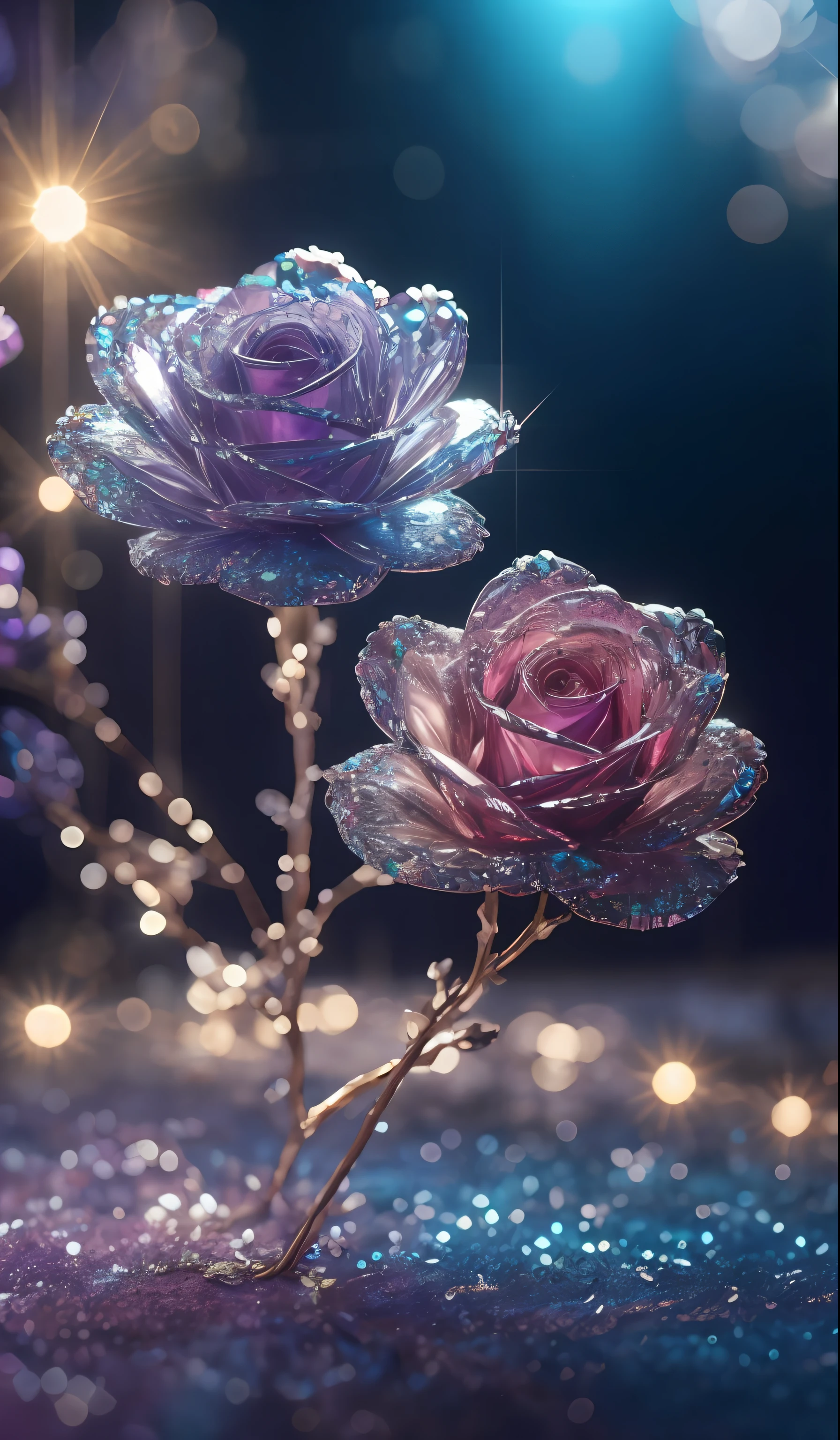 Crystal shoes and crystal roses, fanciful, galaxias, cleanness, glittery, glittery, Splendor, Colorful, Amazing photography, dramatic lighting, photo-realism, ultra - detailed, 4K, depth of fields, A high resolution