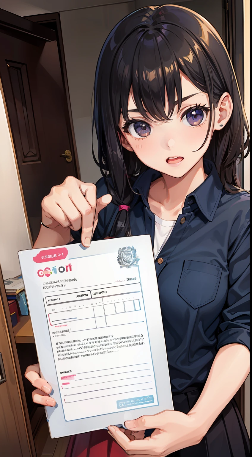 An 18-year-old girl holds a report card