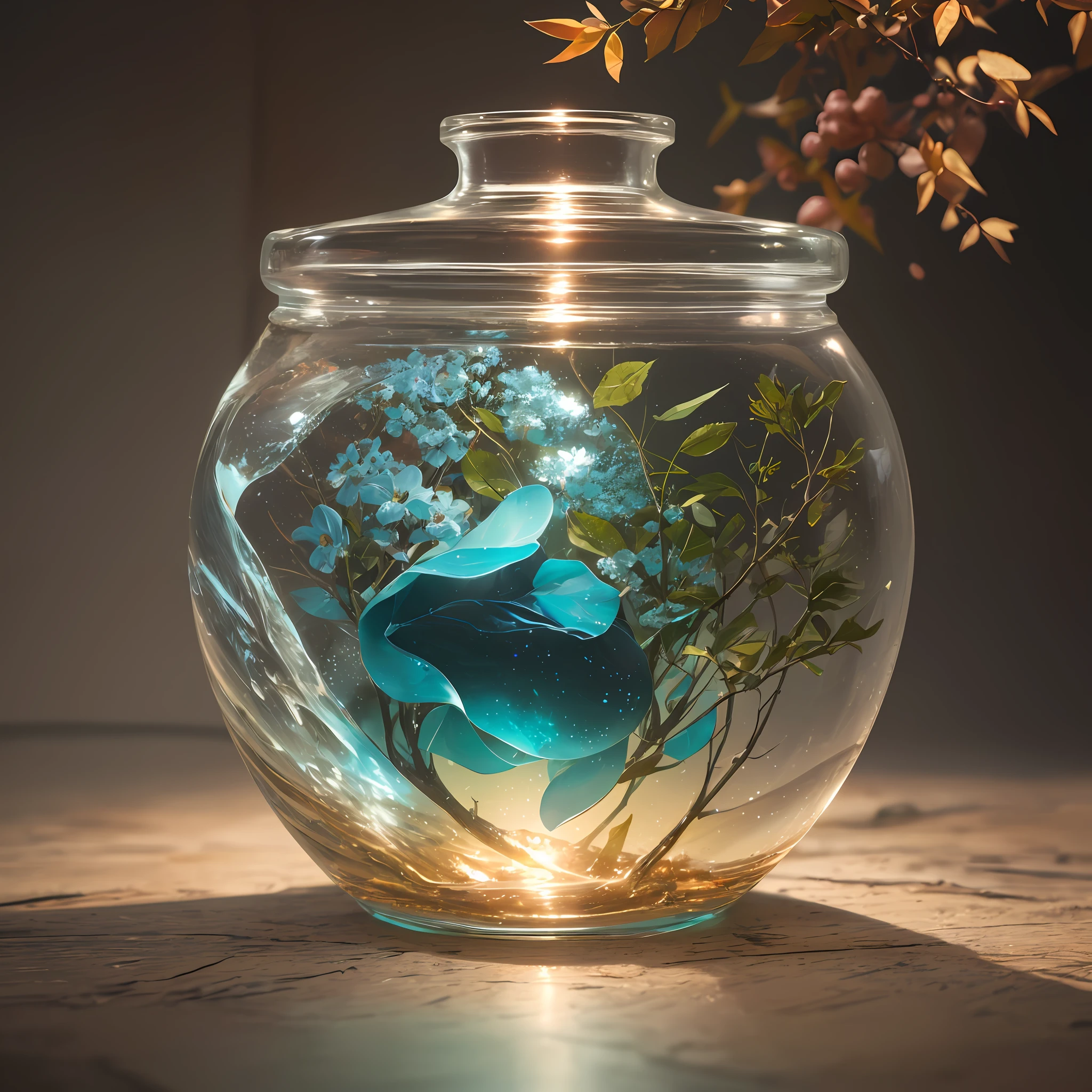 dreamlikeart tree in a bottle, fluffy, realistic, photo, canon, dreamlike, art, colorfull leaves and branches with flowers on top of its head. hyperdetailed photorealism by greg rutkowski - h 1024 w 804 | f 1 6 lens mark 2:2 s 3555 mm film grain :1 lifelike high res sharp focus contrast!! intricate detailed atmospheric light refraction lighting unreal engine 5 cinematic concept photography masterpiece octane render trending at cgsociety