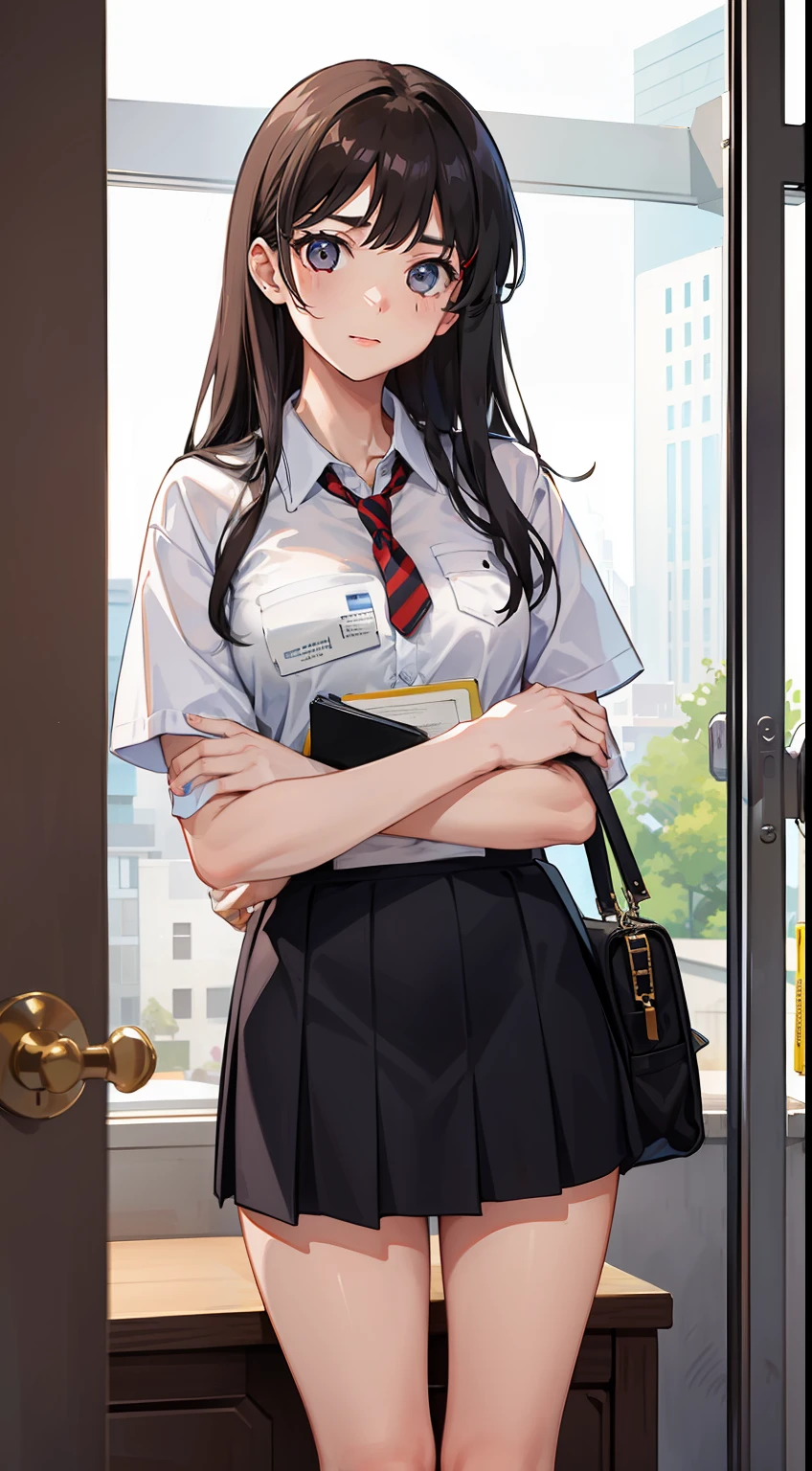 An 18-year-old girl holds a report card