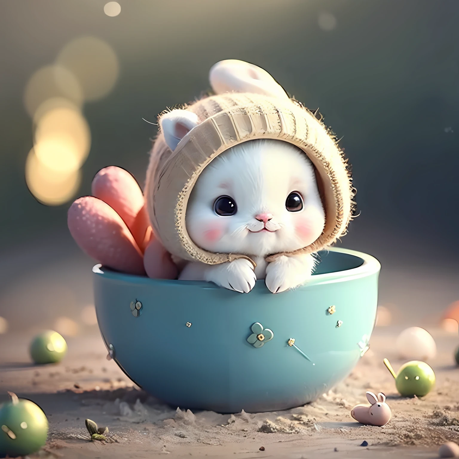 cute chibi bunny, at sea background, rabbit, chibi, cute, avatar bunny, swimming in the sea