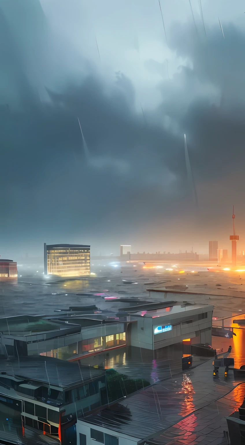 rained,Early views of modern cities,The building is dilapidated,Submerged architecture,Chinese city,heavy rain,Thick raindrops,Amazing wallpapers,Surreal photo,Chinese city,Raymond Han,rainy evening,, eventide, In the evening in the rain, Beautiful and aesthetic, photography of, cinematic ligh, 8K, high detal ((very heavy rain)))