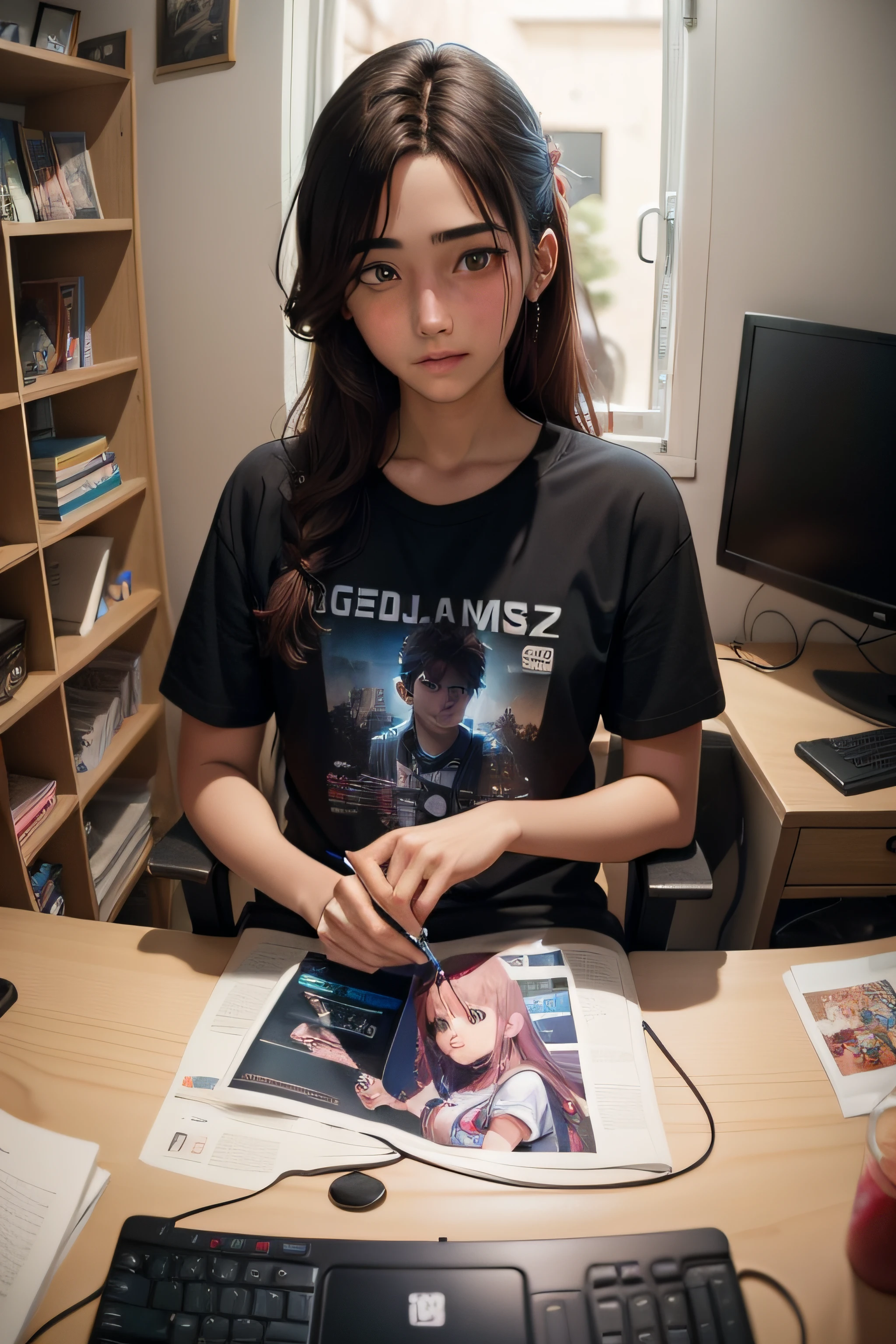 Casal, pc gamer, cadeira gamer,  18 anos, quarto gamer, anime, romantico, ultra realismo, menina sentada no colo do menino