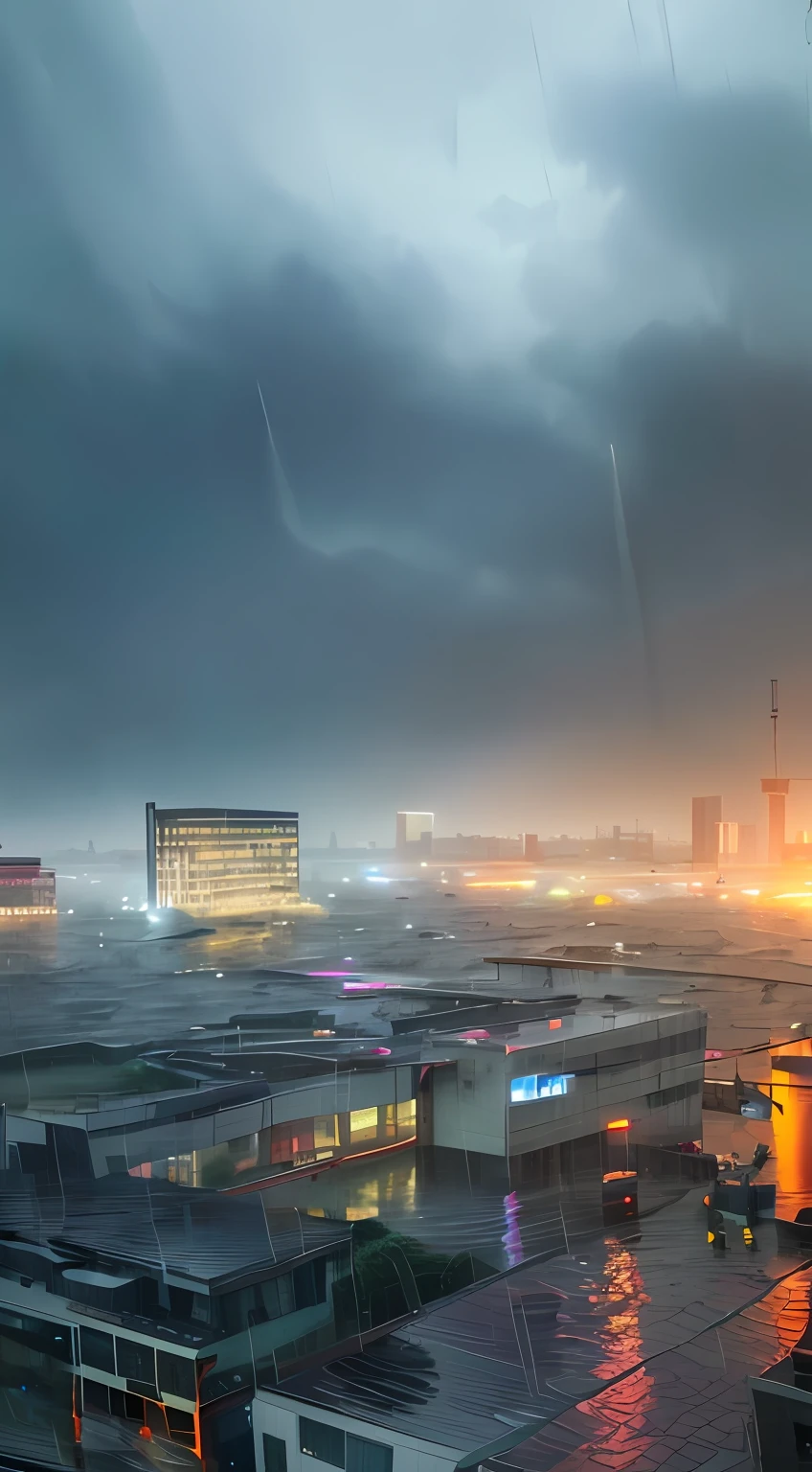 Disaster photography，It rained heavily，submerge，Modern Chinese cities，The building is dilapidated，Chinese city，heavy rain，Thick raindrops，Amazing wallpapers，Surreal photo，Chinese city，Raymond Han，rainy evening, Twilight weather, Afternoon in the rain, Beautiful and aesthetic, photography of,Faraway view，cinematic ligh, Disaster films，8K, high detal ((very heavy rain)))， ray tracing,backlighting,vanishing point