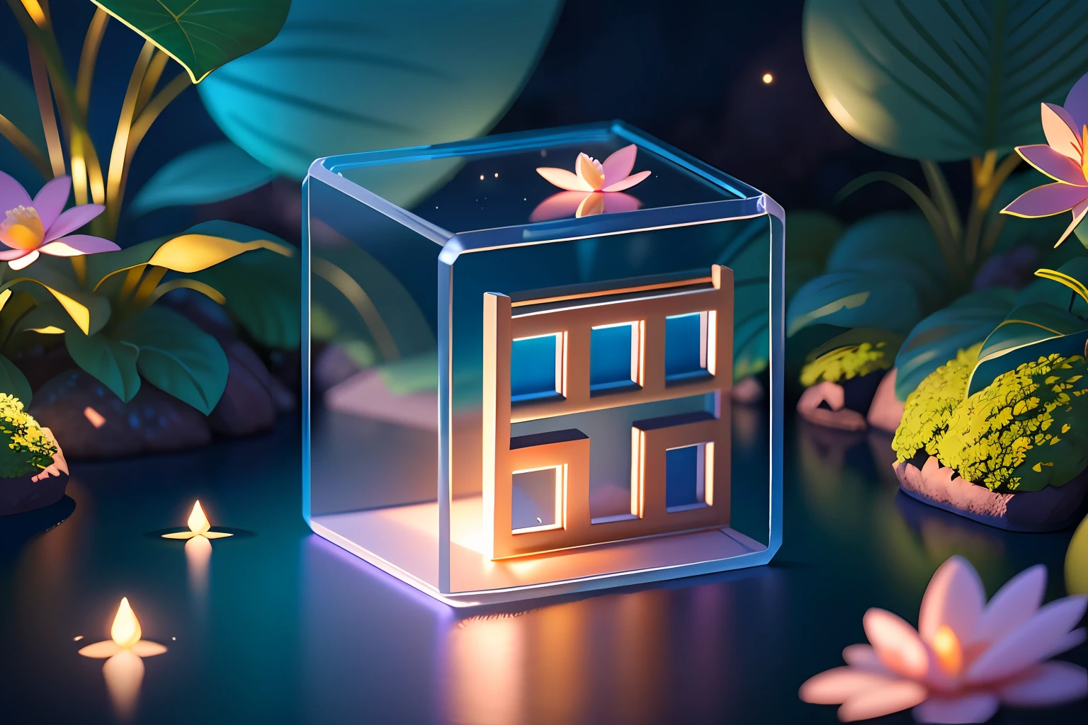 masterpiece,((clean glass, shine:1.2,(transparent:1.1),gloss)), best quality,( Pixar - style :1.4), (In a cave, at night, surrounded by glowing plants, flowers, flying fireflies, bonfires), (Ultra detailed, aesthetic, beautiful composition, rich bright colors, volumetric soft light).
4k.reflection in the water water ripple Inspired b Alice in Wonderland. magic, fairy tales. unreal Engine, octane render, cuteness render, 3d rendering, Adobe Photoshop, awe inspiring, beautiful