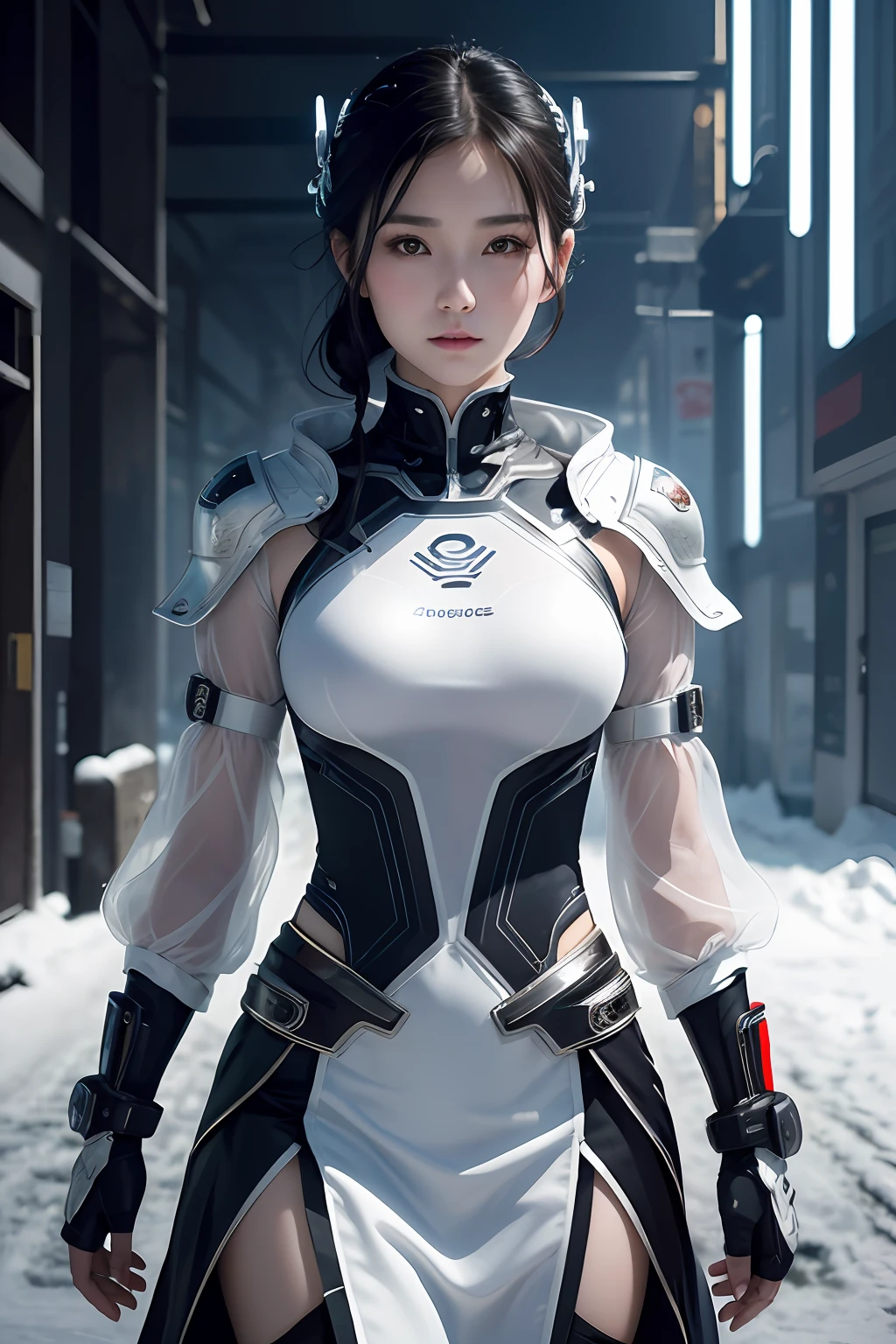 Top quality, offcial art, Beautiful and aesthetically pleasing1.2), Snow-white skin, ChineseGirl, see-through transparent clothes, cyber punk perssonage, extreme hight detail, modern, Masterpiece, Best quality --auto
