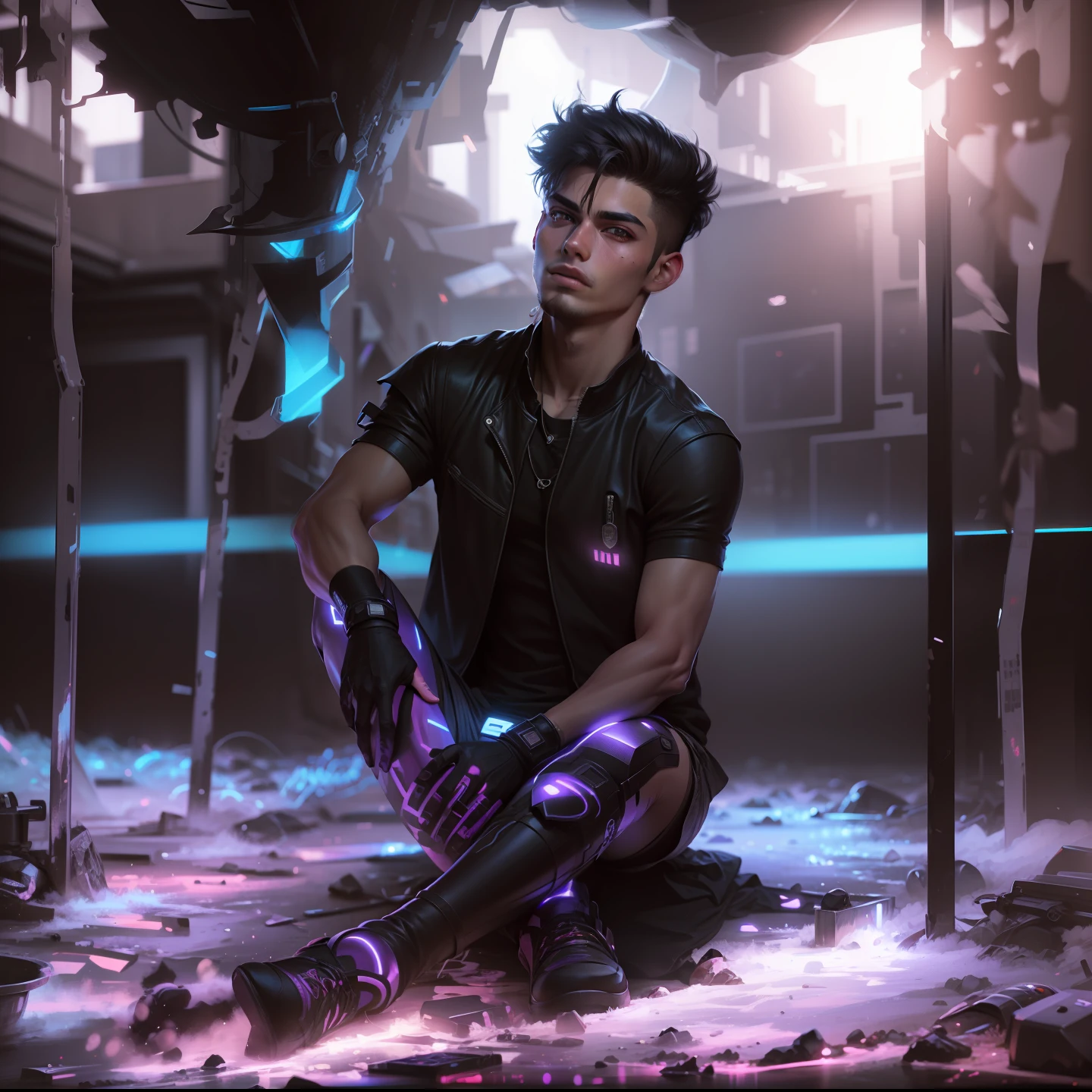 Change background cyberpunk handsome boy realistic face