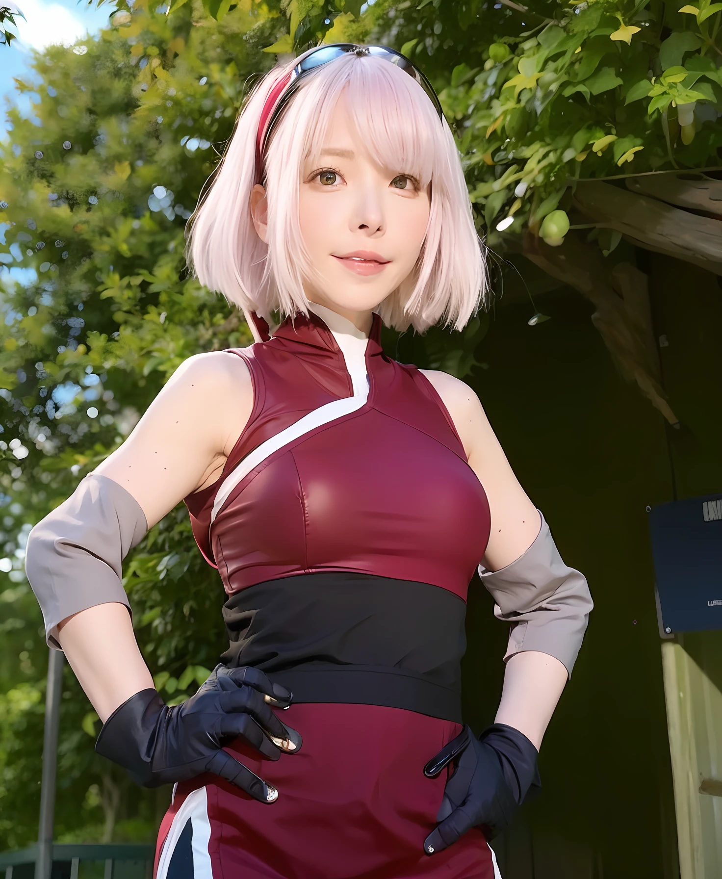 (8k, best quality, masterpiece:1.2), (realistic, photo-realistic:1.37), ultra-detailed,
A detailed portrait of Tifa Lockhart from Final Fantasy VII Remake sitting at a detailed cafe in the cityscape on a date, looking cute and solo with beautiful detailed eyes and a nose blush. She wears a single elbow pad, ankle boots, red dress, black thigh-highs, and red boots, along with elbow gloves, elbow pads, and fingerless gloves.her outfits includes the white tshirt, suspender skirt, thigh-highs, and a white tank top. Her full body is visible with her head resting on her hand, showcasing her pretty face, low-tied long hair, and lips. The scene is illuminated with professional lighting, photon mapping, and radiosity, with Tetsuya Nomura Style and a cyber-futuristic feel. The background features yellow flowers and a bokeh effect. Tifa has a small smile and closed mouth.