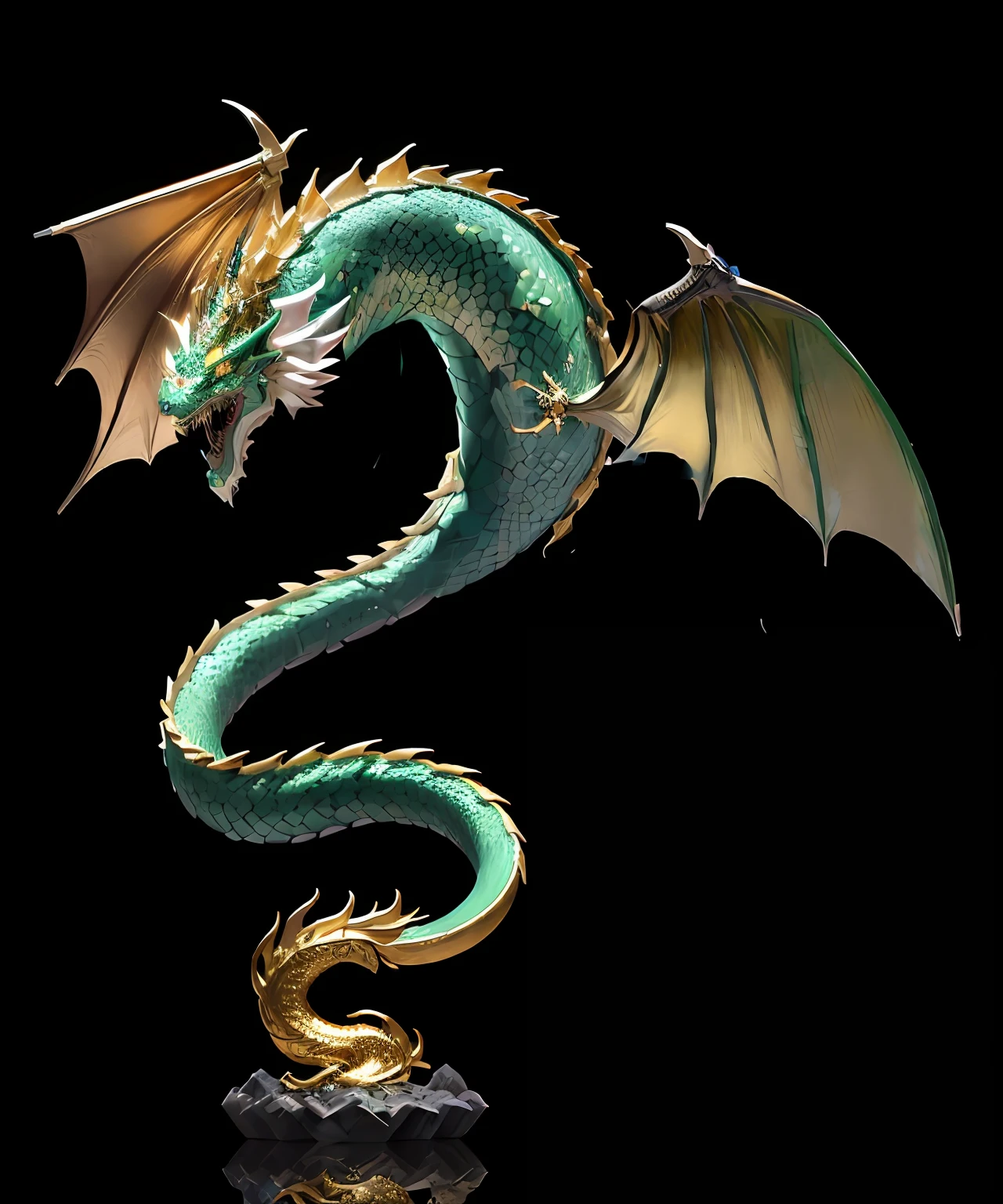 Head with both eyes in sight, olhos fixos, olhos penetrantes, olhos assustadores, dois chifres dourados, gleaming horns and diamond-studded head, rubis e esmeraldas, Concept art on the head of this Chinese dragon, Jormungandr, Barlowe 8K altamente detalhado, dragon head winner of ZBRUSH contest, com chifres exuberantes, dourados, pedras precisoas, museum piece, ((melhor qualidade)), ((obra-prima)), 8K, altamente detalhado