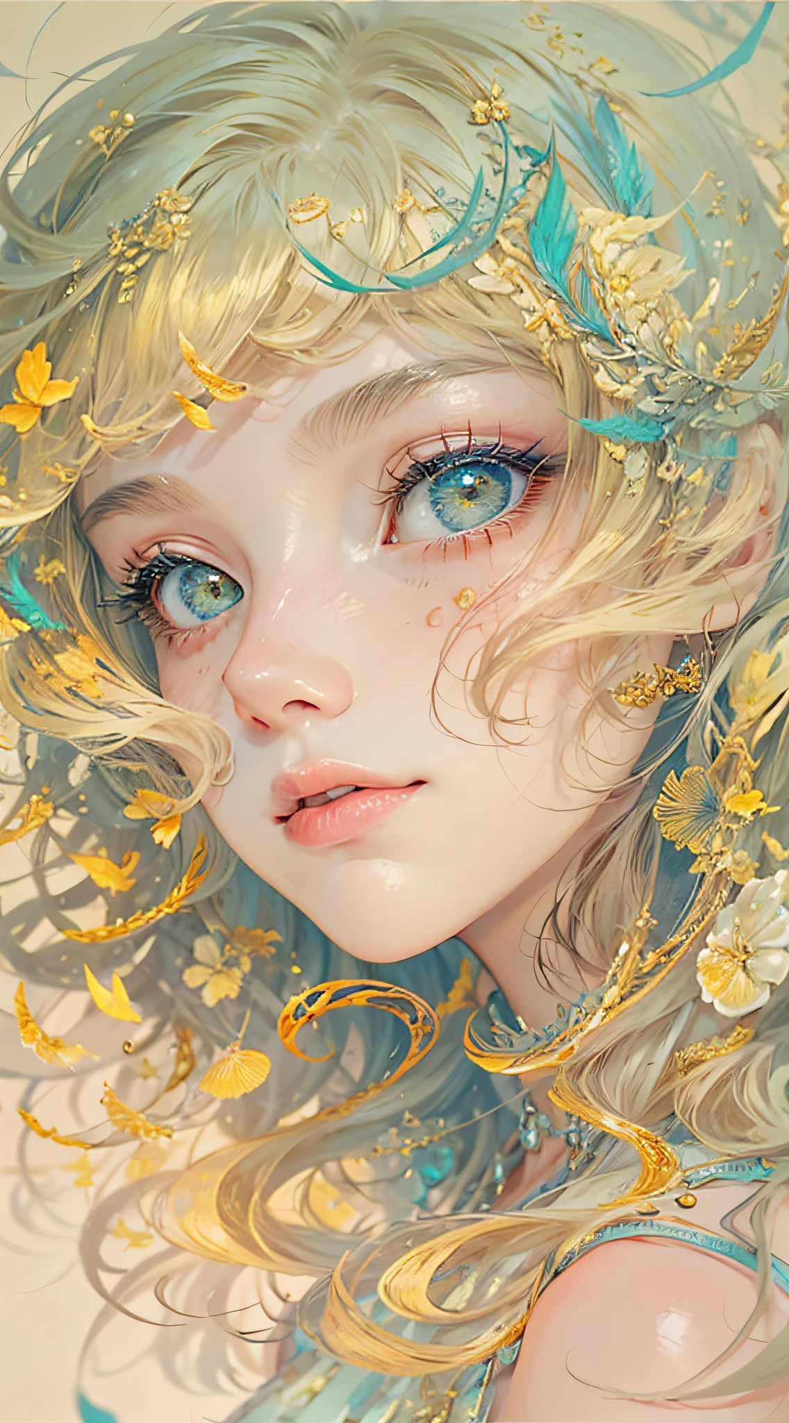 (best qualtiy), ((tmasterpiece)), 1个Giant Breast Girl,(独奏),full-body portraits, Delicate face, looking at viewert, Firm eyes, exposed bare shoulders,Exquisitehands, Um ser celestial, light particules, The halo,the ocean, Full of energy, Colorful colors, (Bio-luminescence),(Detailed composition), 电影灯光,