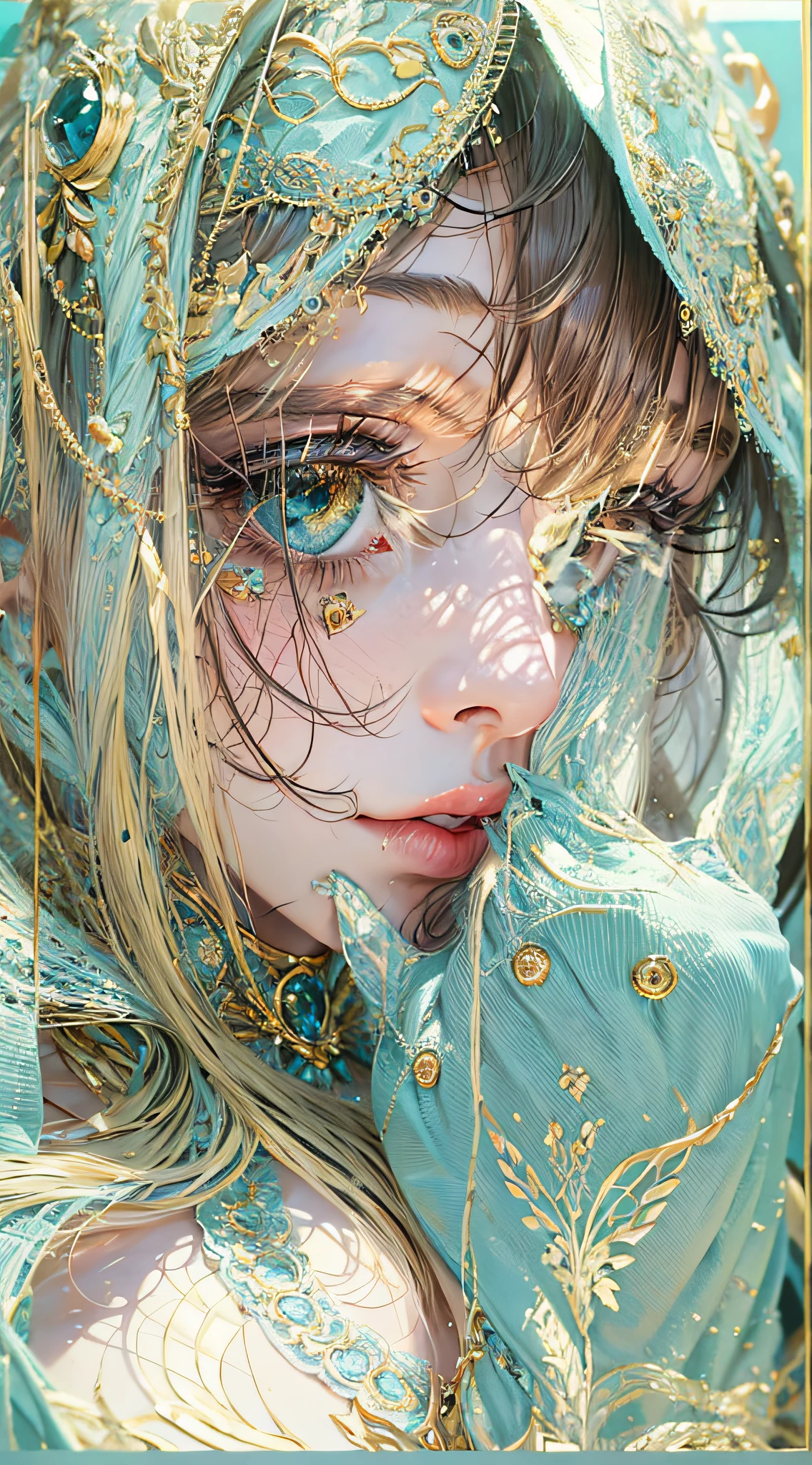 （best qualtiy）， （（tmasterpiece））， 1个Giant Breast Girl，（独奏），full-body portraits， Delicate face， looking at viewert， Firm eyes， exposed bare shoulders，Exquisitehands， Um ser celestial， light particules， The halo，the ocean， Full of energy， Colorful colors， （Bio-luminescence），（Detailed composition）， 电影灯光